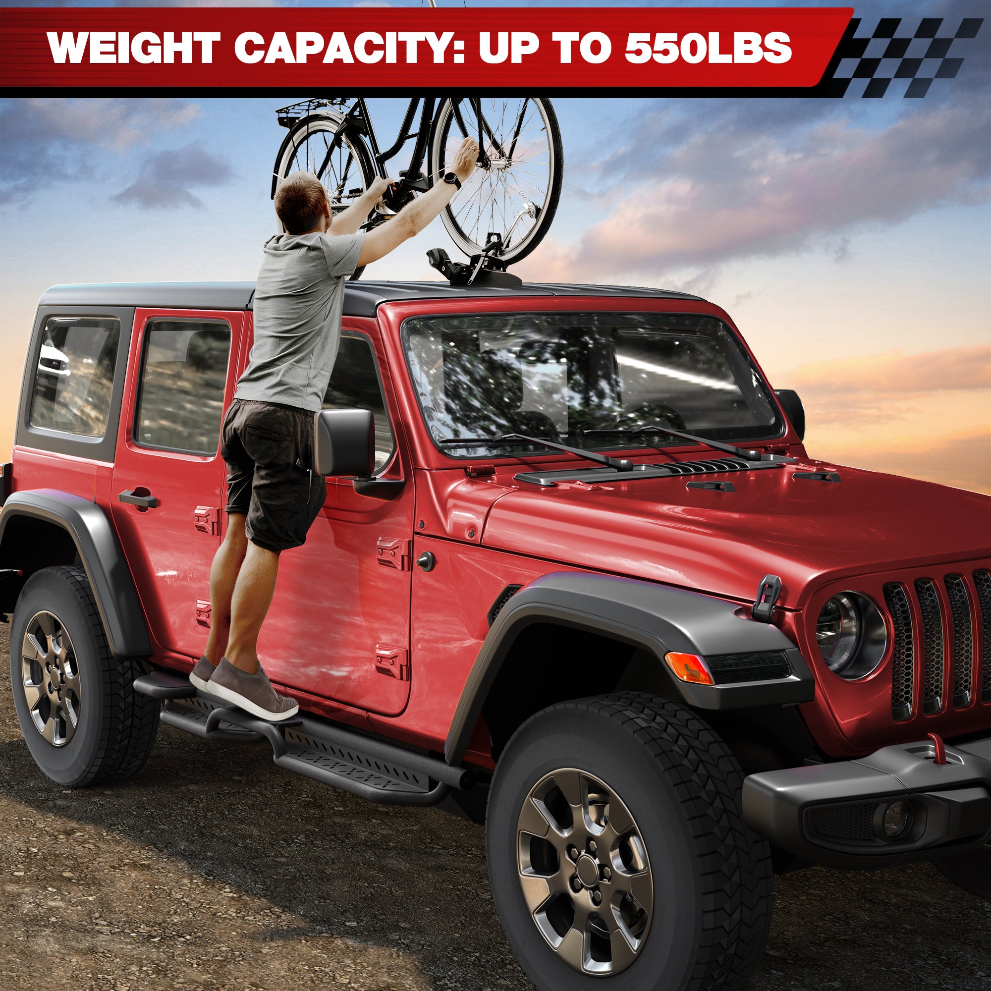 Running Boards Side Steps Compatible with 2018-2025 Jeep Wrangler JL 4 Doors Black Carbon Steel Nerf Bars