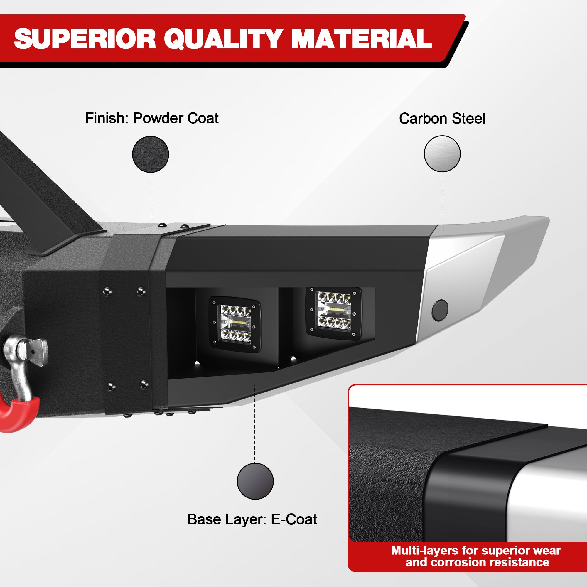 for F250 F350 F450 Front Bumper Compatible with 2017 2018 2019 2020 2021 2022 Ford F250 F350 F450 Super Duty with Winch Plate, LED Lights & D-rings, License Plate Bracket, Sensor Holes (Textured Black)