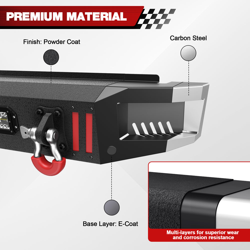 F150 Rear Bumpers Compatible with 2015 - 2025 Ford F150 F - 150 with Sensor Holes, LED Lights & D - rings - Longsunmotor