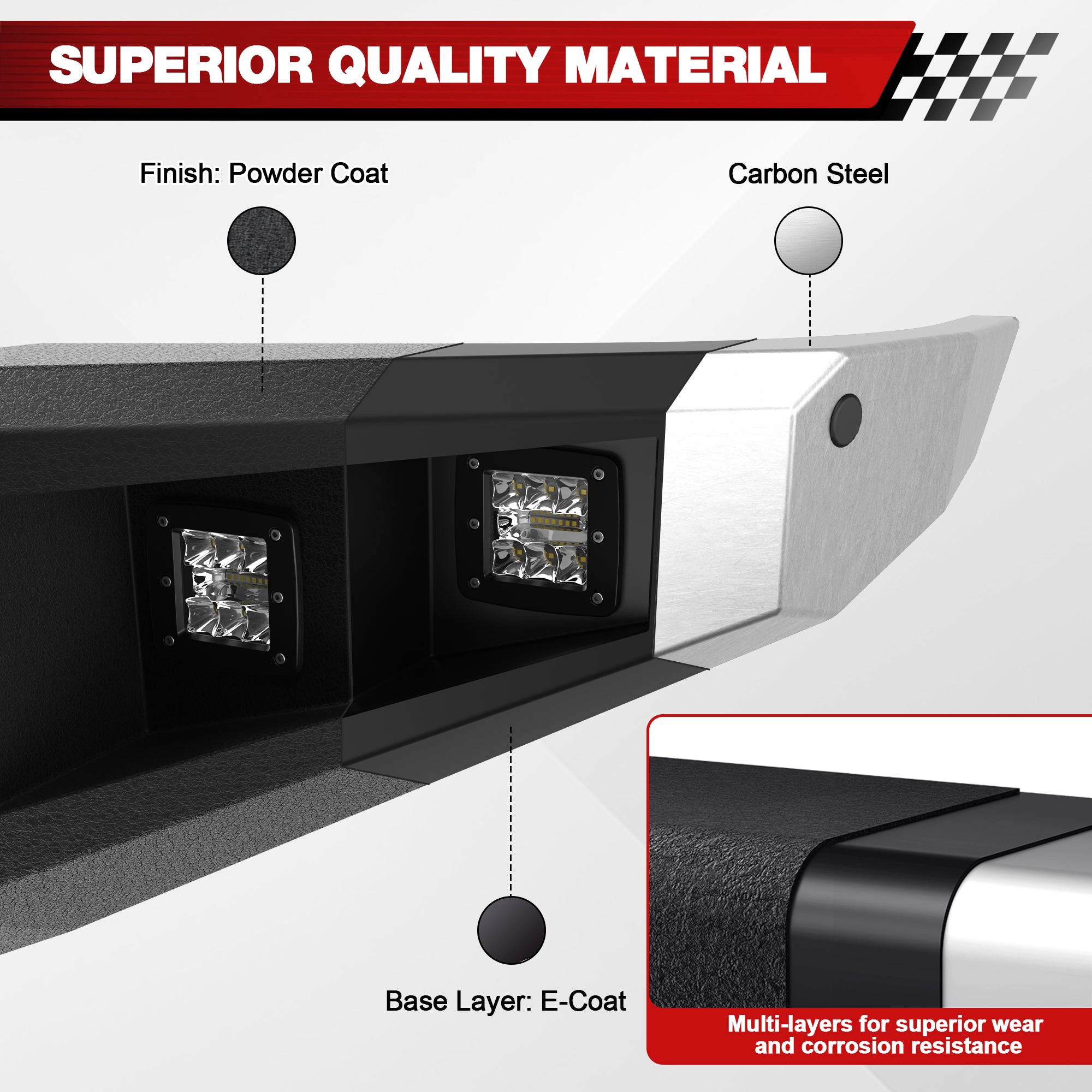 For 2007 - 2013 Toyota Tundra and 2011 - 2016 Toyota Sequoia Steel Front Bumper With Winch Plate&Lights (Black Texture) - Longsunmotor