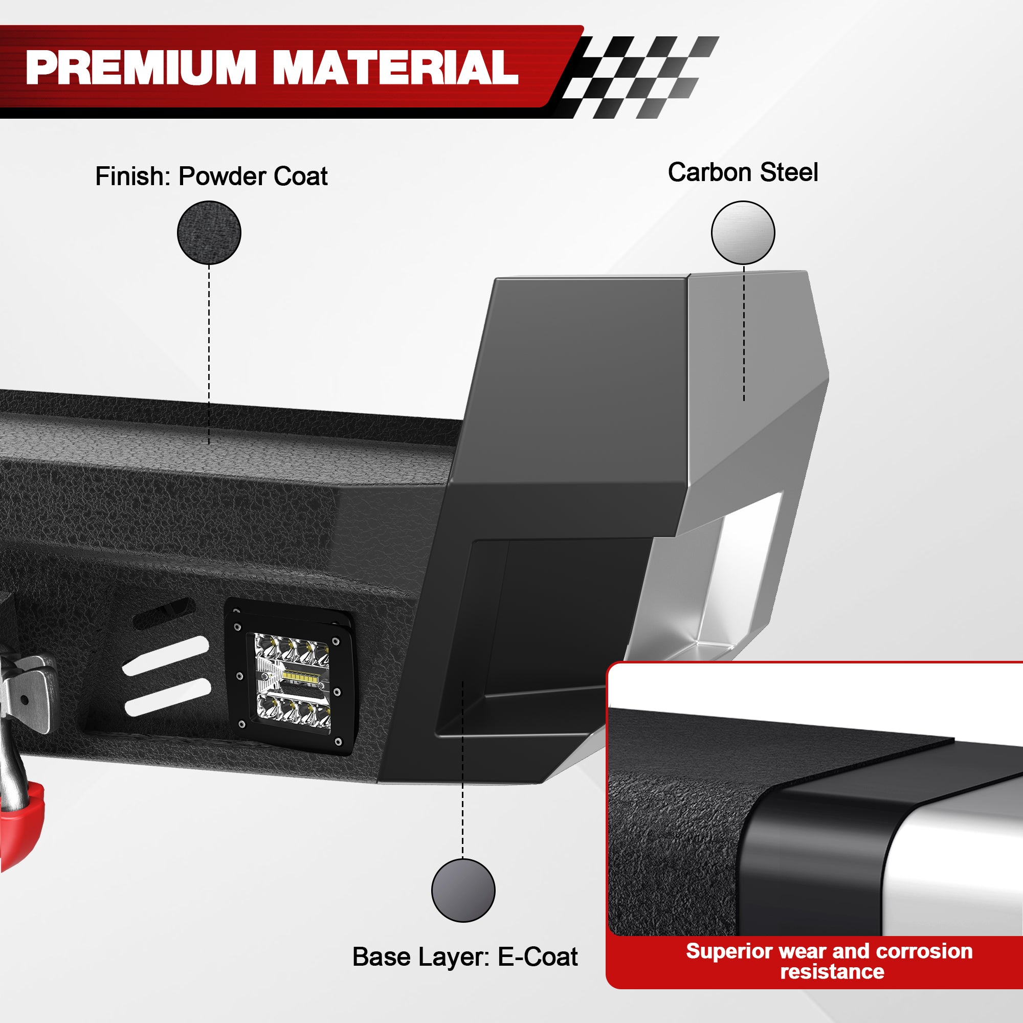 For 2005-2015 Toyota Tacoma Steel New Rear Bumper With Lights&D-Rings（Black Texture）