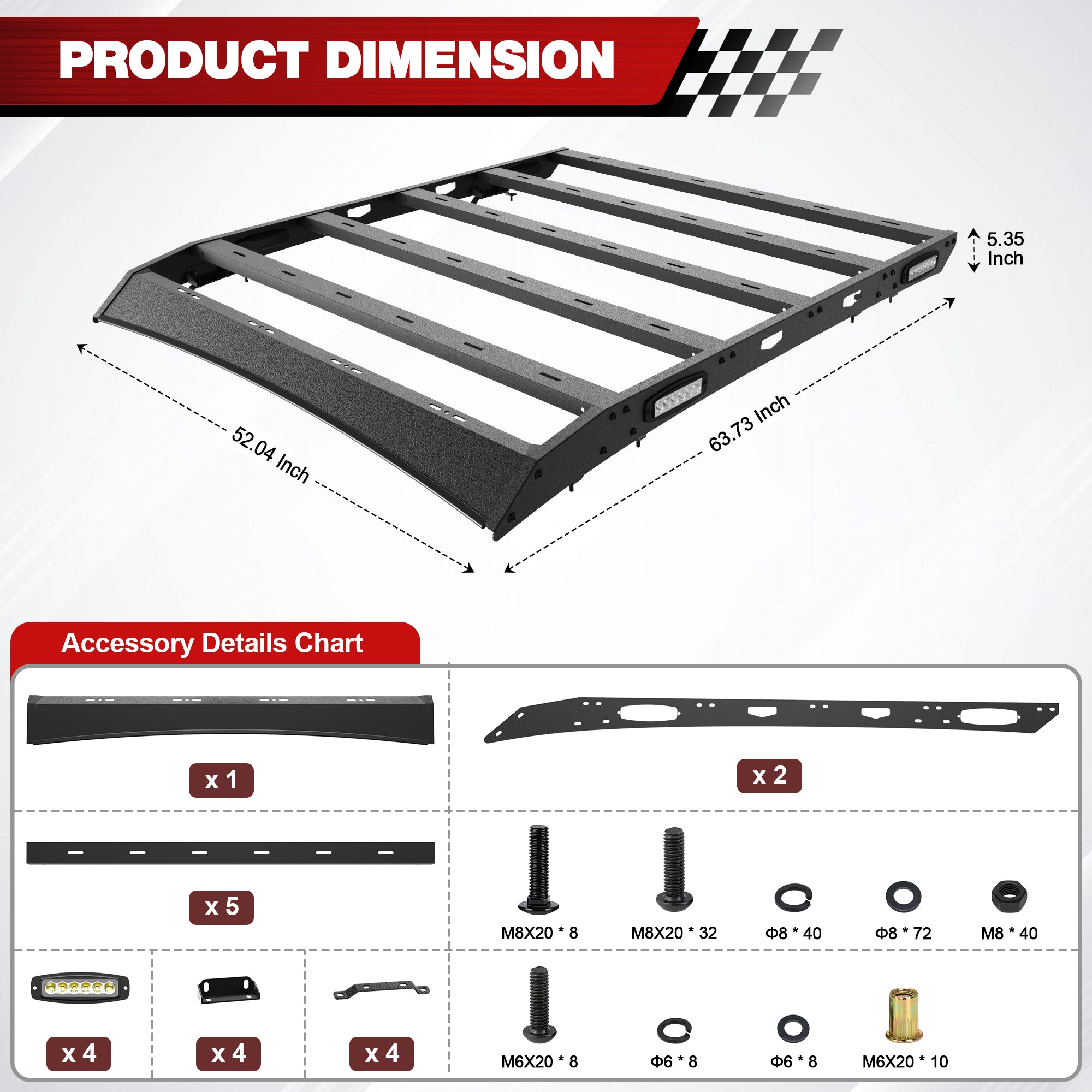 Roof Rack Cargo Basket Compatible with 2007-2021 Toyota Tundra Crew Max Cab with Side LED Lights Rooftop Truck Cargo Carrier