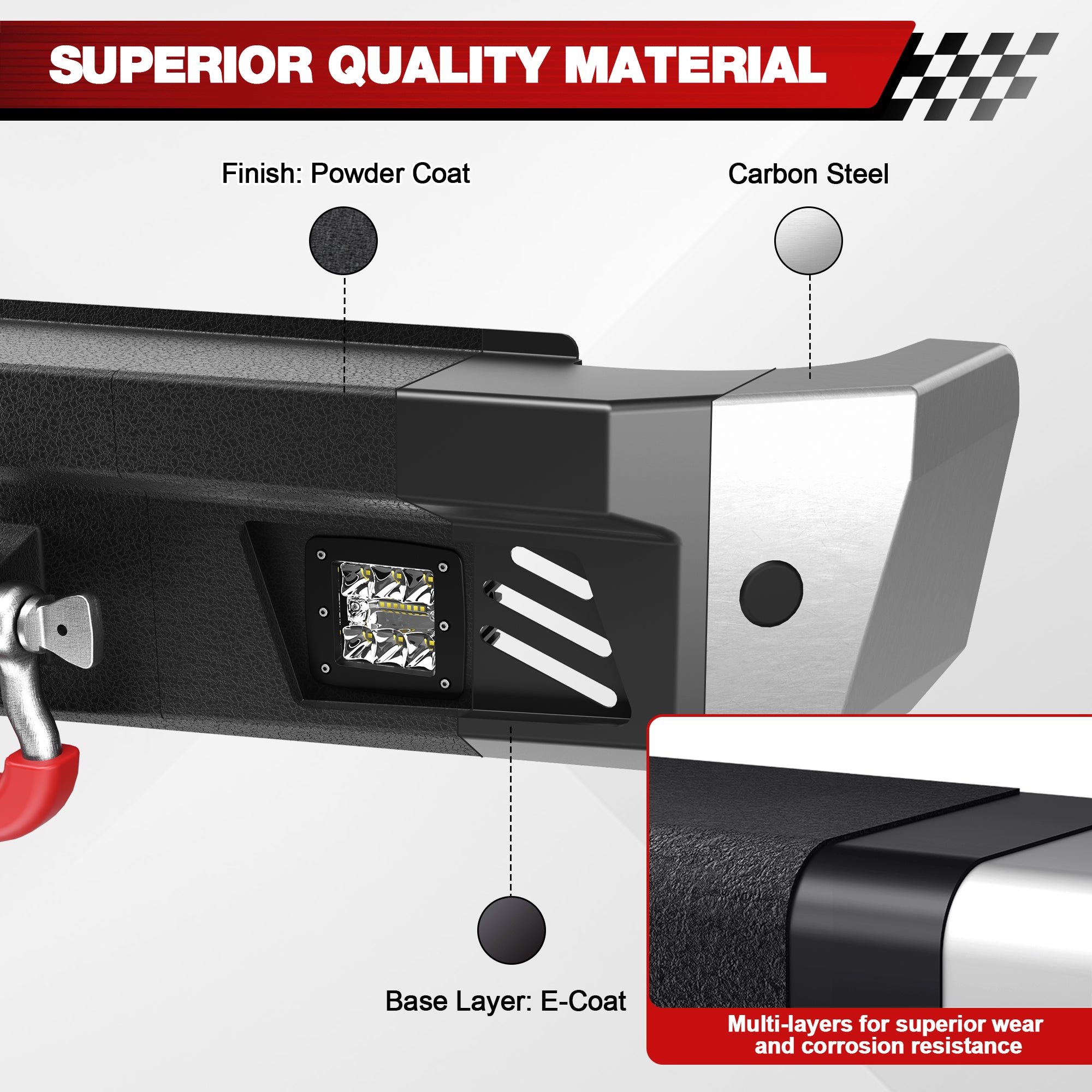 Off Road Rear Bumper Fit 2010-2018 Ram 2500 3500 Heavy Duty Bumper with Lights and D-rings