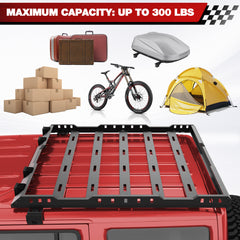 Roof Rack Cargo Basket with LED Light Bar Compatible with 2007-2018 Wrangler JK Unlimited Luggage Rooftop Storage Carrier