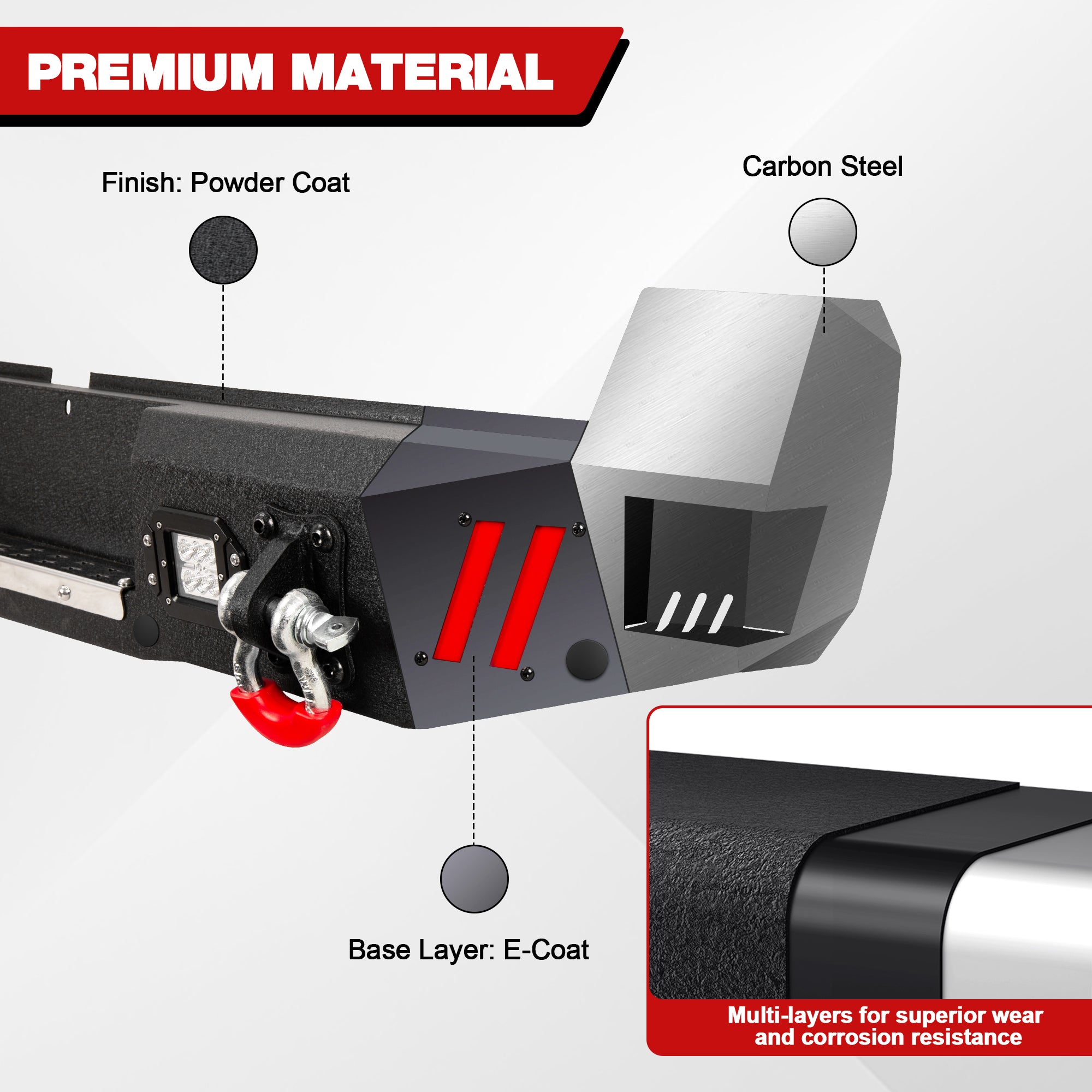 Tacoma Truck Rear Bumper Compatible with 2016-2023 Toyota Tacoma with Skid Plate, Lights & D-rings