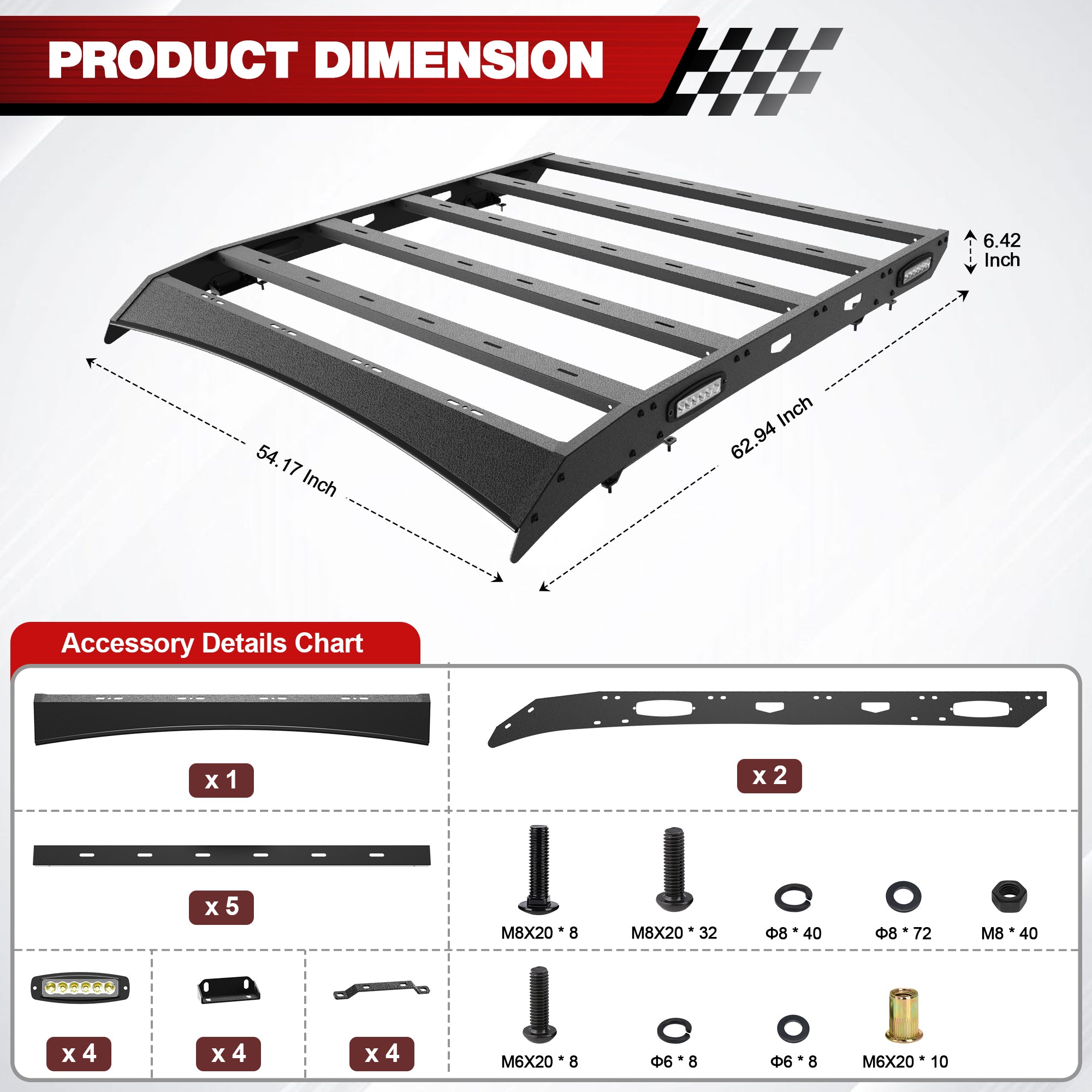 F150 Roof Rack Top Cargo Carrier Luggage Basket for Ford F-150 2009 2010 2011 2012 2013 2014 Pickup Truck with Side LED Lights