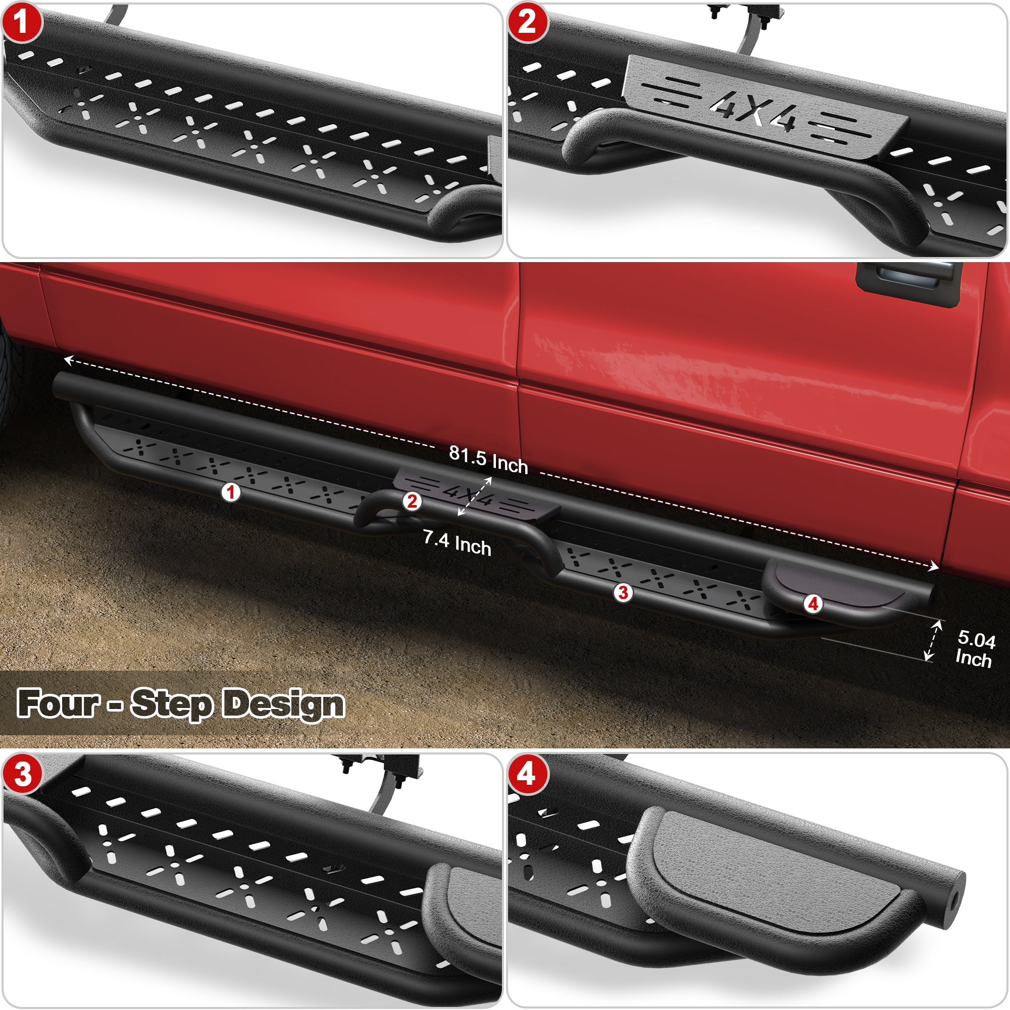 Running Boards Compatible with 2004 2005 2006 2007 2008 Ford F - 150 Crew Cab Black Nerf Bars - Longsunmotor