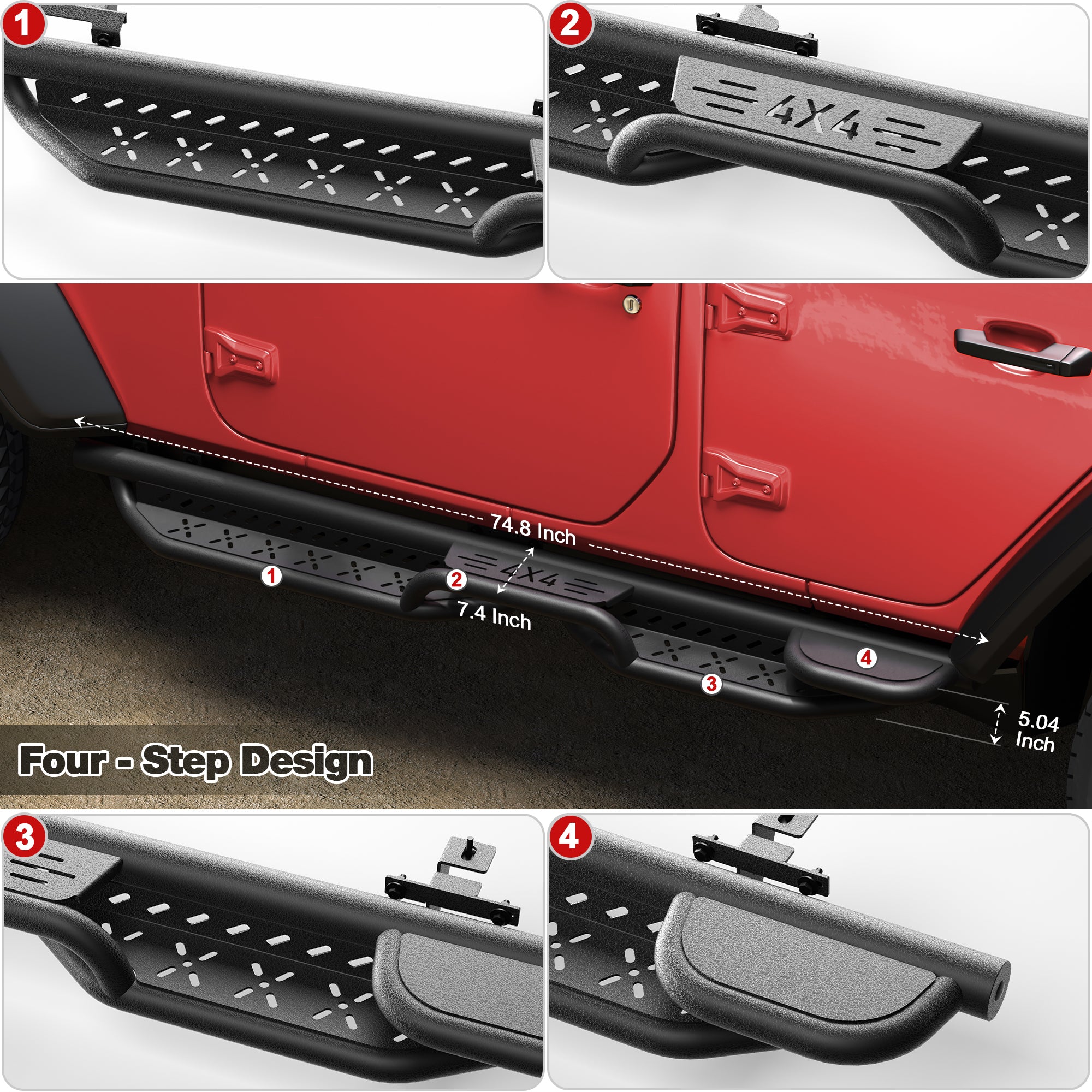 Running Boards Side Steps Compatible with 2018-2025 Jeep Wrangler JL 4 Doors Black Carbon Steel Nerf Bars