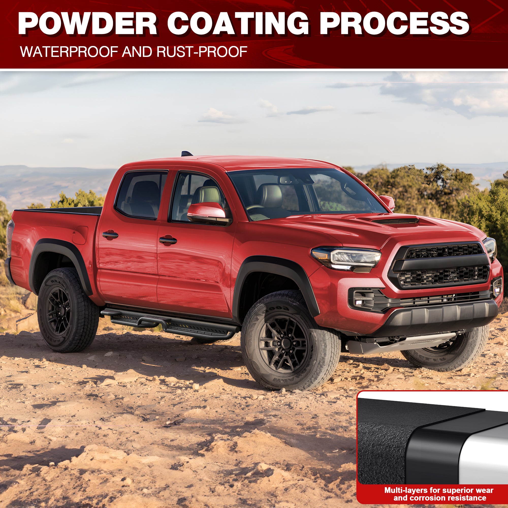 Running Boards Side Steps Compatible with 2005 - 2023 Toyota Tacoma All Black Nerf Bars - Longsunmotor