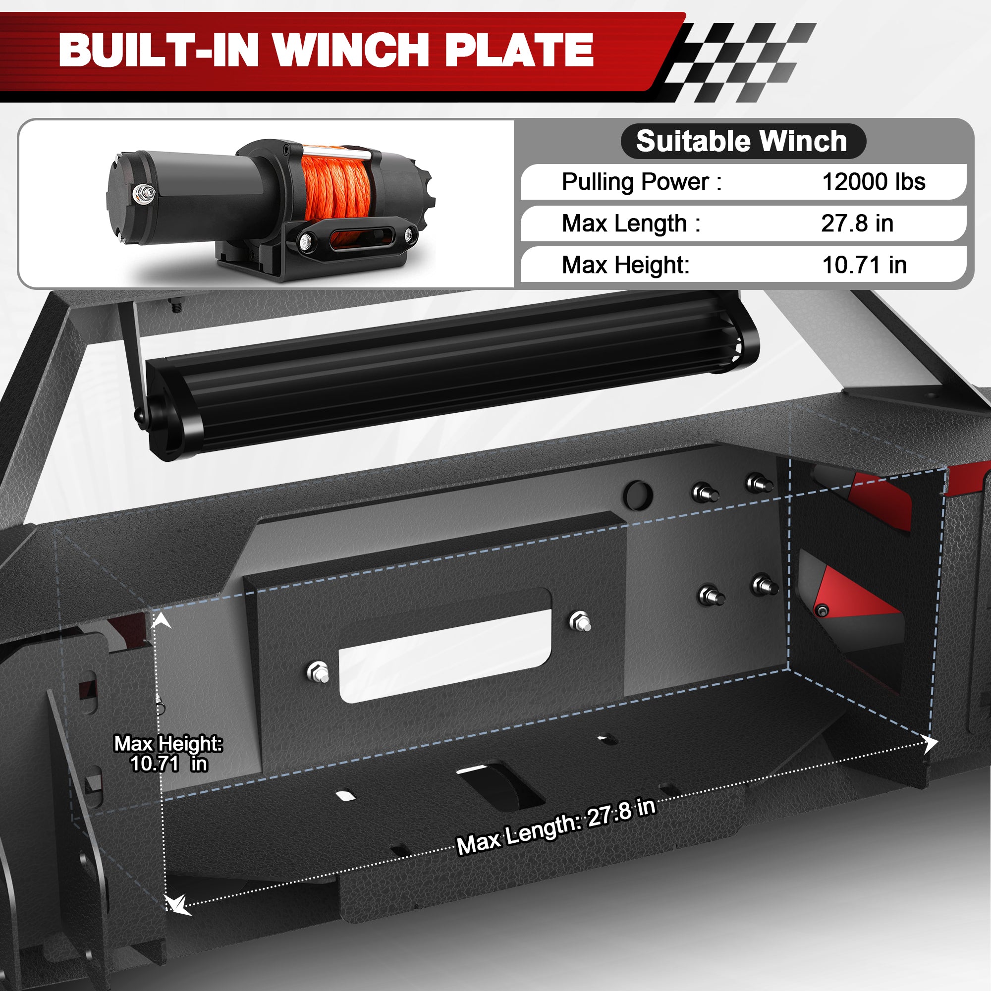 For 2010-2018 Ram 2500/3500 Aftermarket Steel Front Bumper with Winch Plate and Sensor Hole