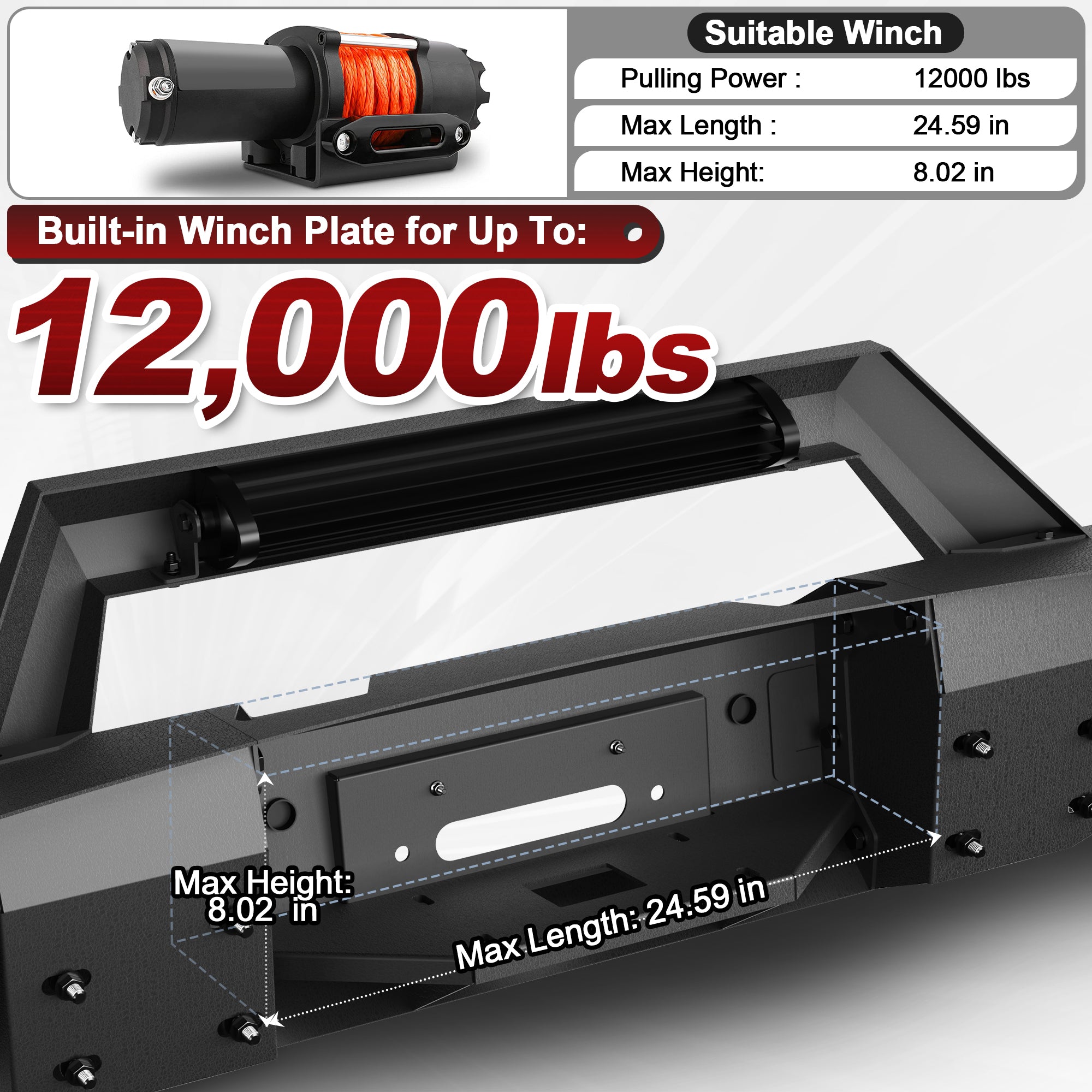 for Ram 1500 Front Bumper Compatible with 2006 2007 2008 Dodge Ram 1500 Pickup Truck Bumper with Winch Plate (Excluding Mega Cab)