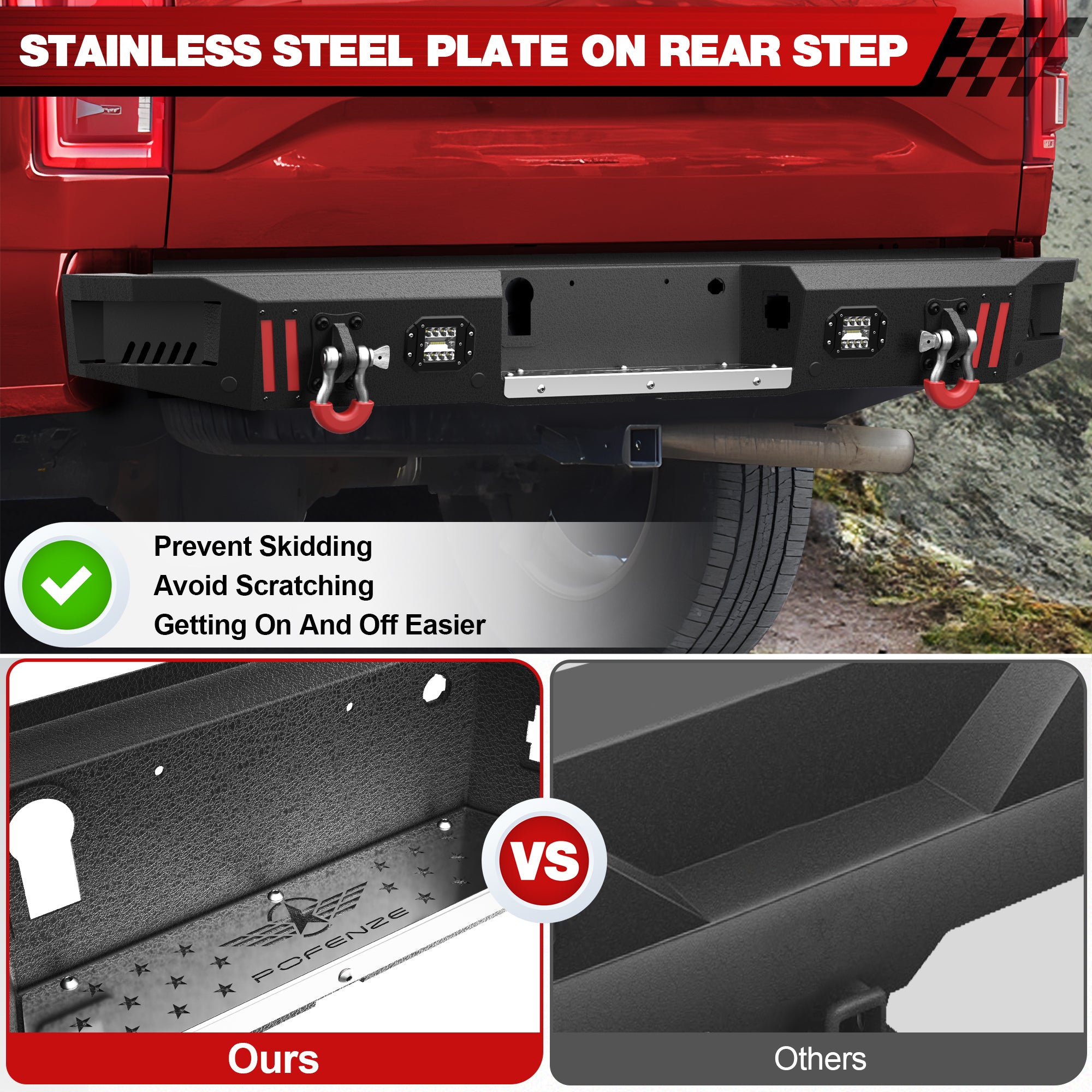 F150 Rear Bumpers Compatible with 2015 - 2025 Ford F150 F - 150 with Sensor Holes, LED Lights & D - rings - Longsunmotor