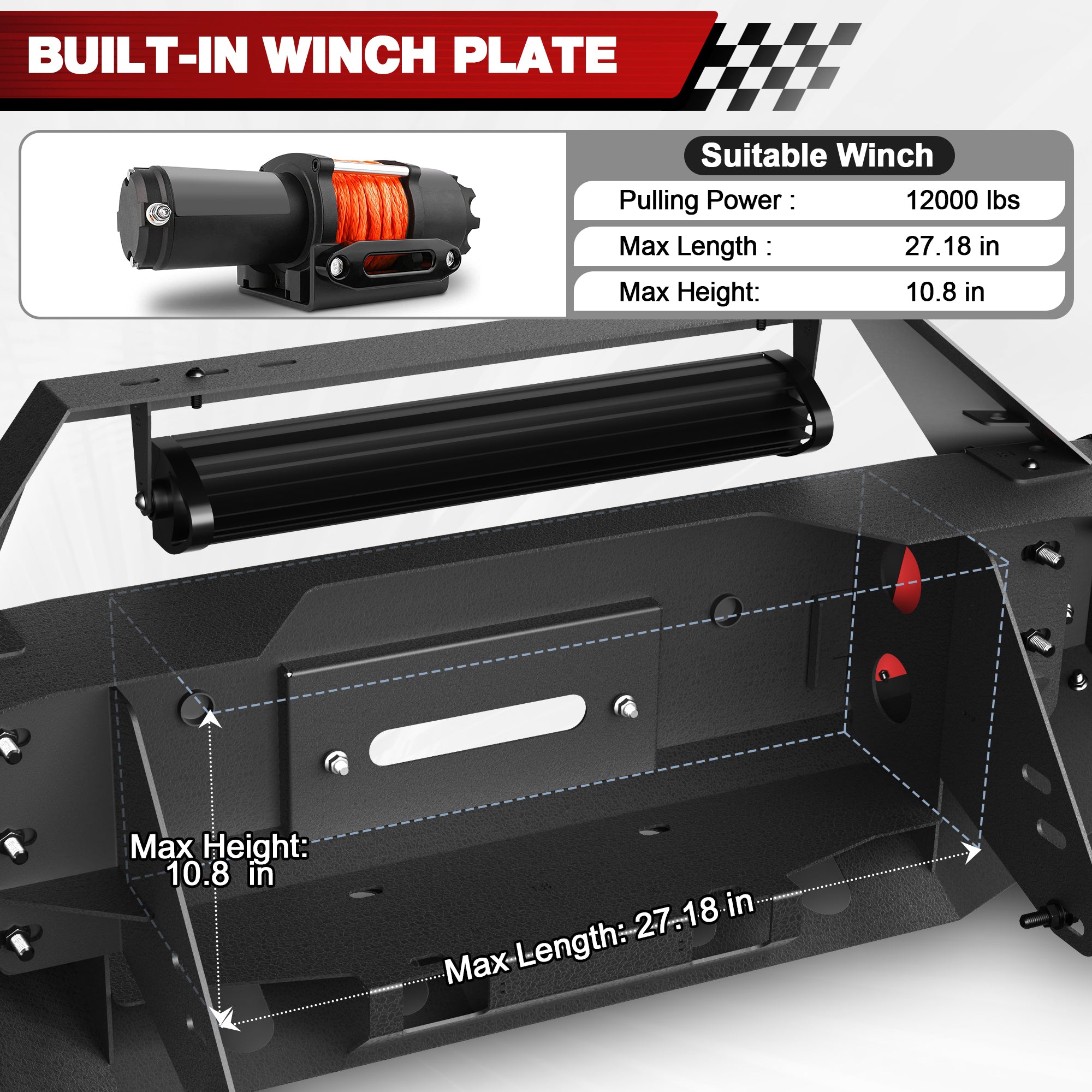for Sierra 2500 3500 Front Bumper Compatible with 2011-2012-2013-2014 GMC Sierra 2500 3500 HD Pickup Truck Bumper with Winch Plate & D-rings