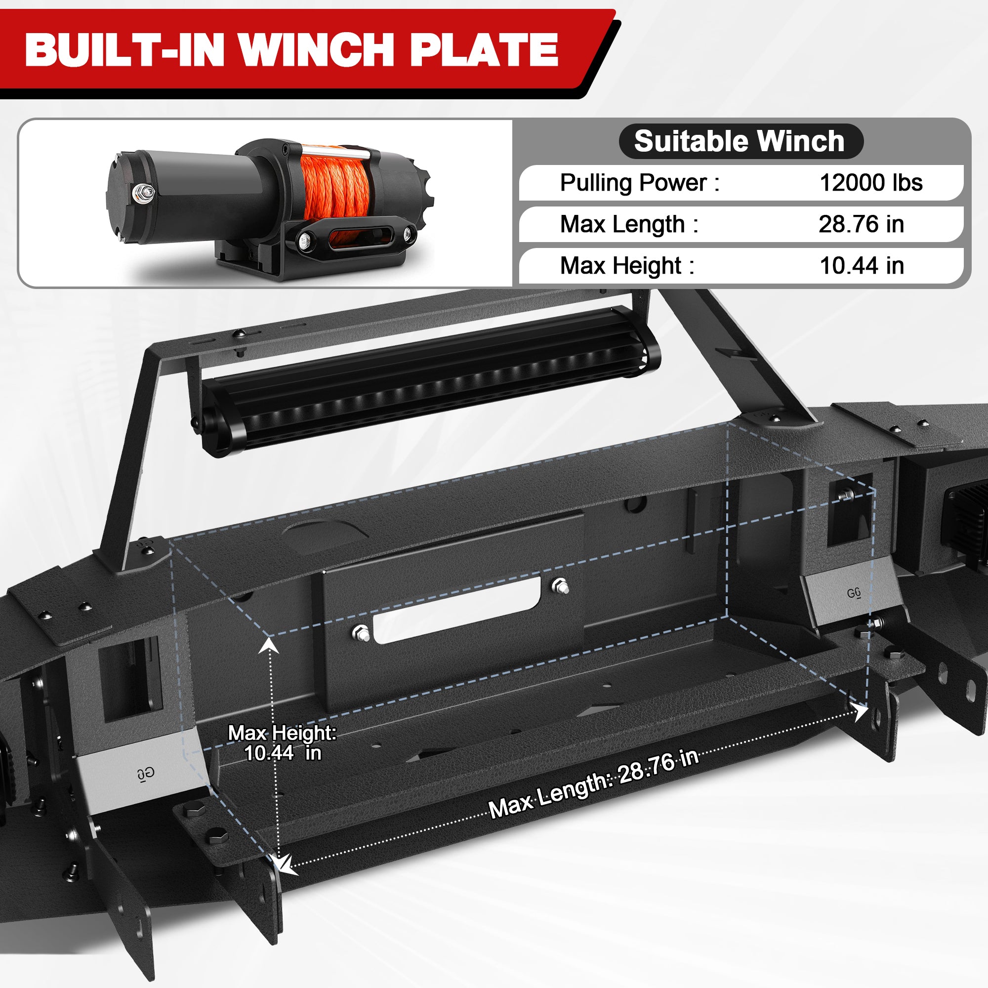 for F250 F350 F450 Front Bumper Compatible with 2017 2018 2019 2020 2021 2022 Ford F250 F350 F450 Super Duty with Winch Plate, LED Lights & D-rings, License Plate Bracket, Sensor Holes (Textured Black)