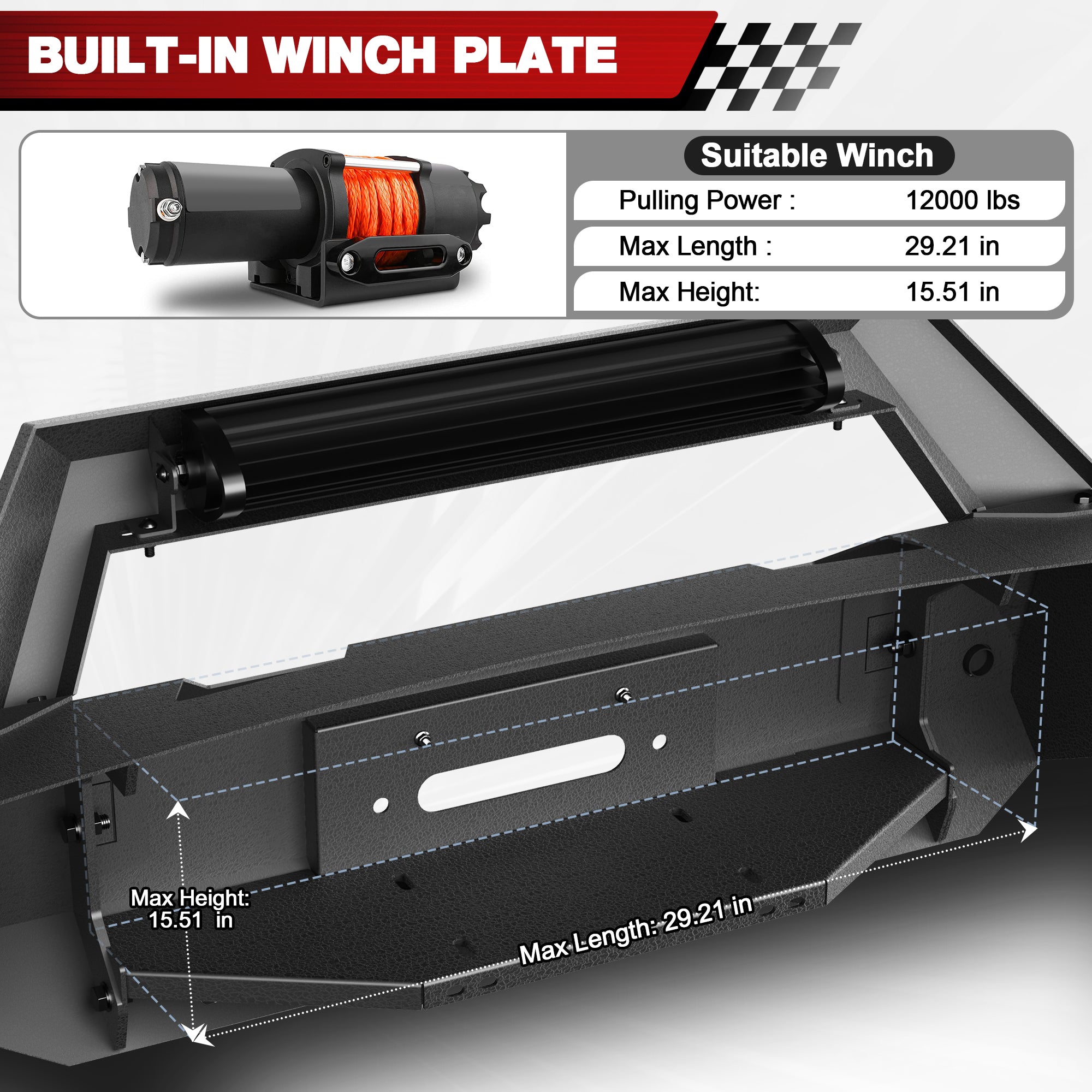 Steel Front Bumper Compatible with 2011 2012 2013 2014 2015 2016 Ford F250 F350 F450 with Winch Plate and LED Lights and D-Ring