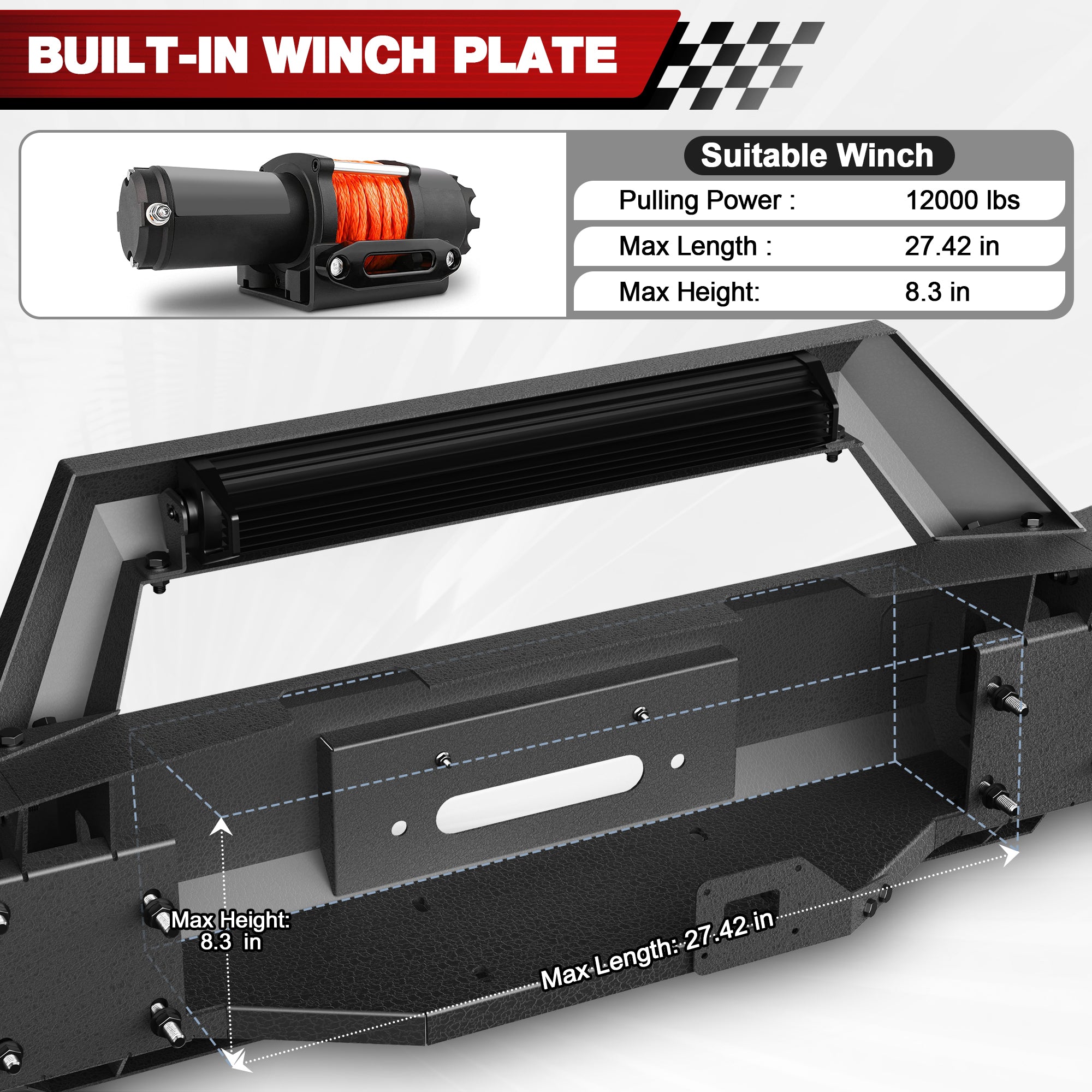 For Ram 1500 Front Bumper Compatible with 2013-2018 Ram 1500 (Exclude Rebel) and 2019-2024 Ram 1500 Classic (Exclude Warlock)