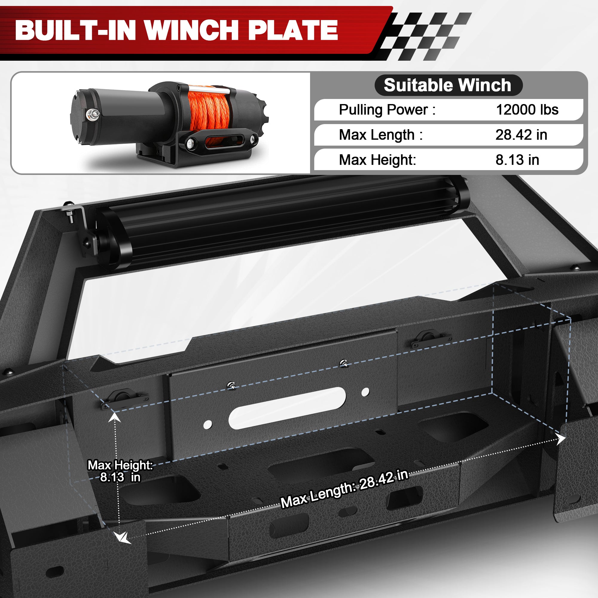 For Titan XD Front Bumper Compatible with 2016 - 2025 Nissan Titan XD with LED Lights, Winch Plate & D - rings - Longsunmotor