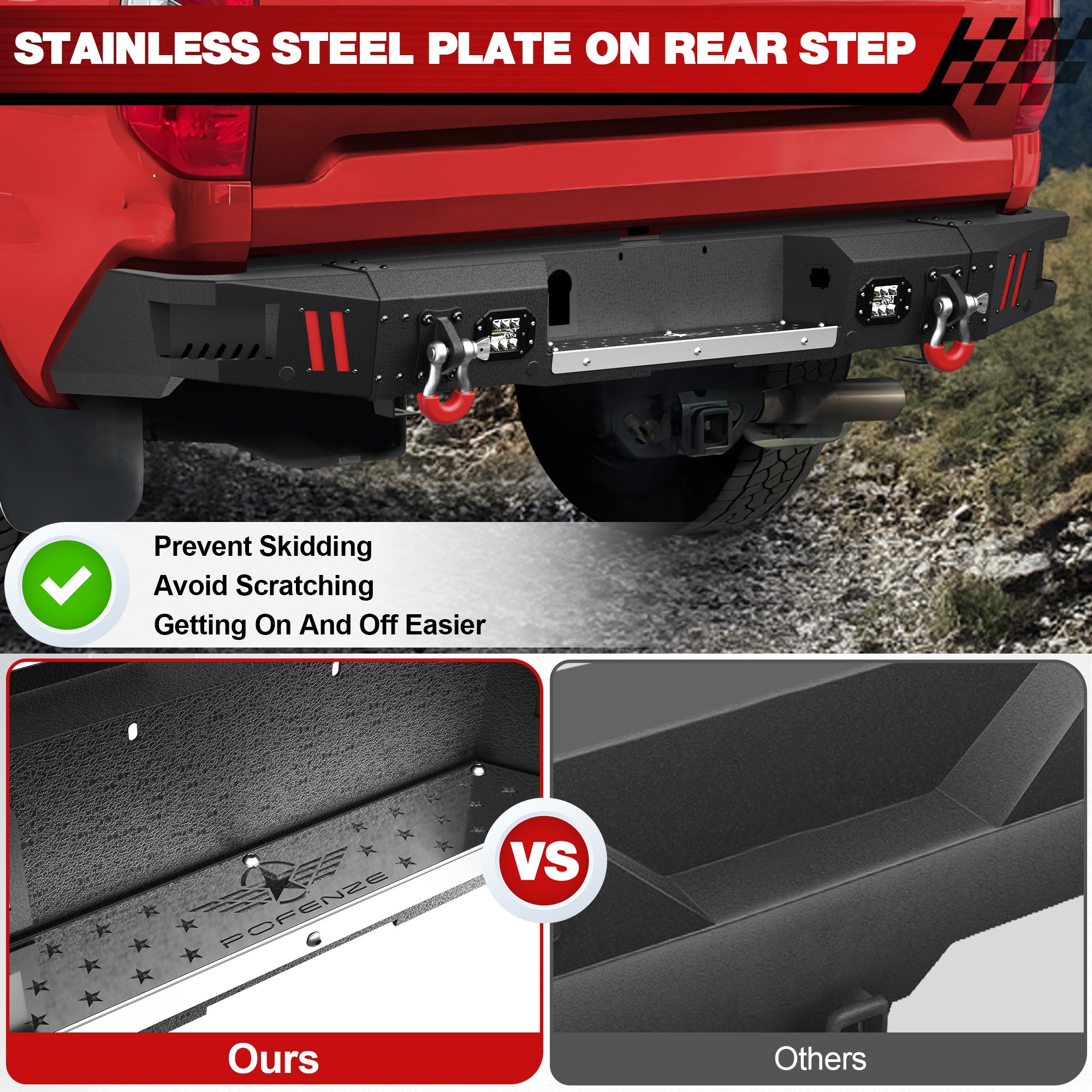 Rear Bumpers Compatible with 2014 2015 2016 2017 2018 2019 2020 2021 Toyota Tundra with Sensor Holes, LED Lights & D-rings