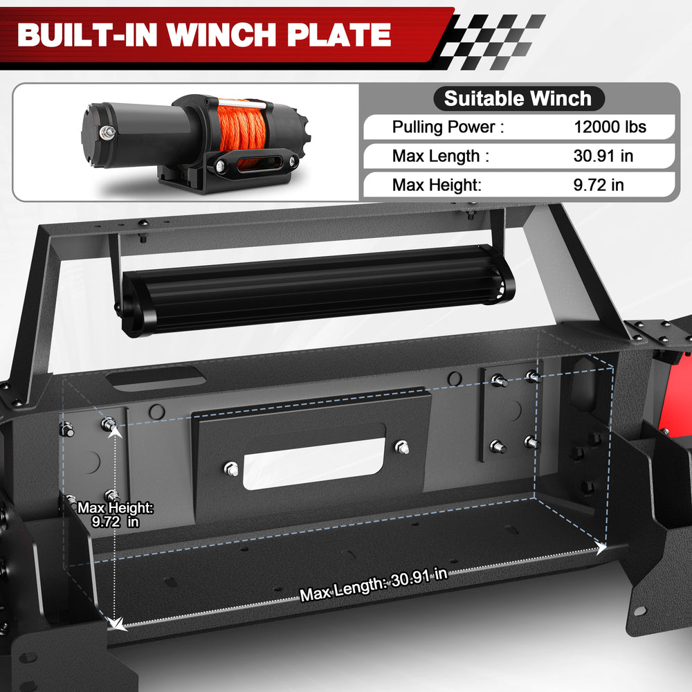 For 2007 - 2013 Toyota Tundra and 2011 - 2016 Toyota Sequoia Steel Front Bumper With Winch Plate&Lights (Black Texture) - Longsunmotor