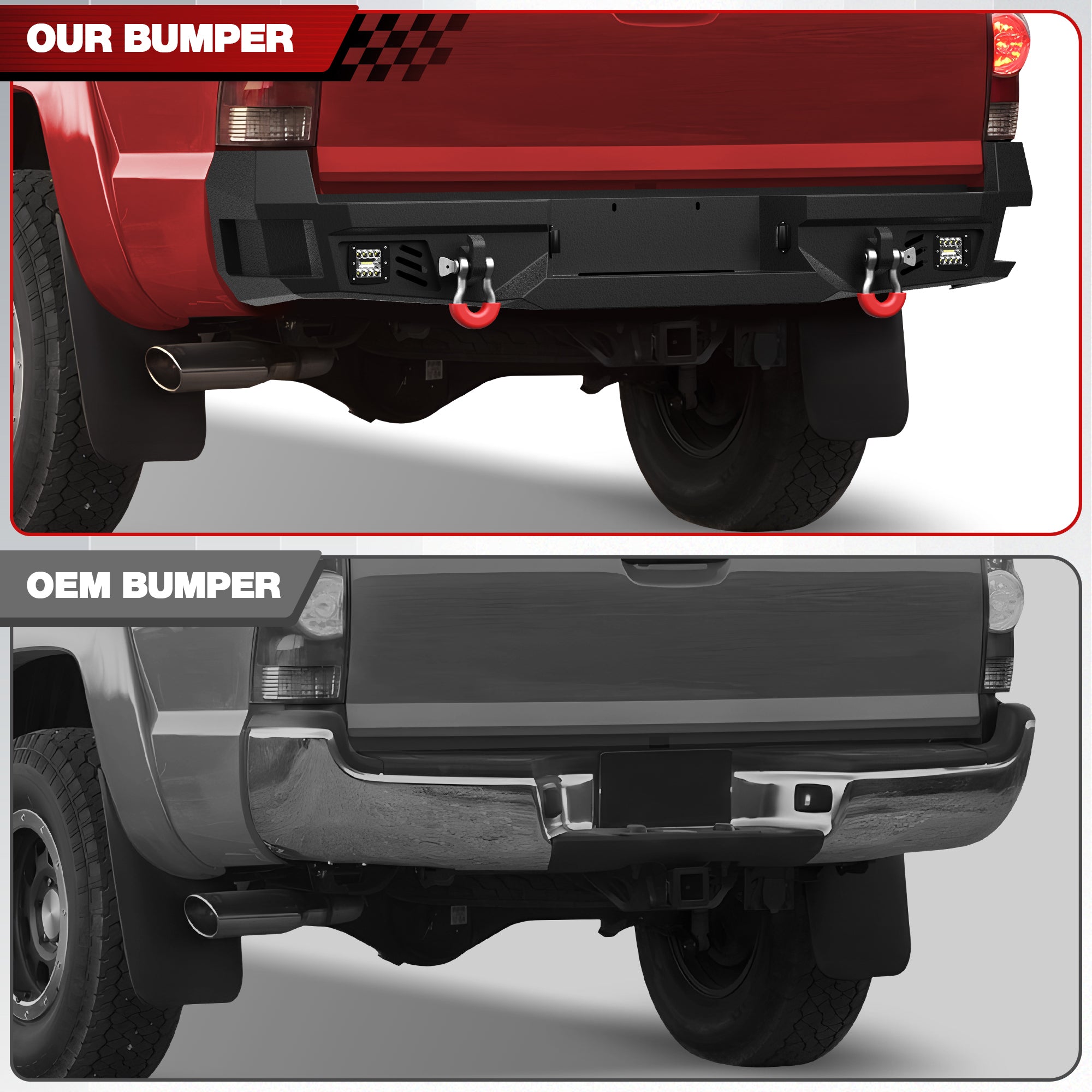 For 2005-2015 Toyota Tacoma Steel New Rear Bumper With Lights&D-Rings（Black Texture）