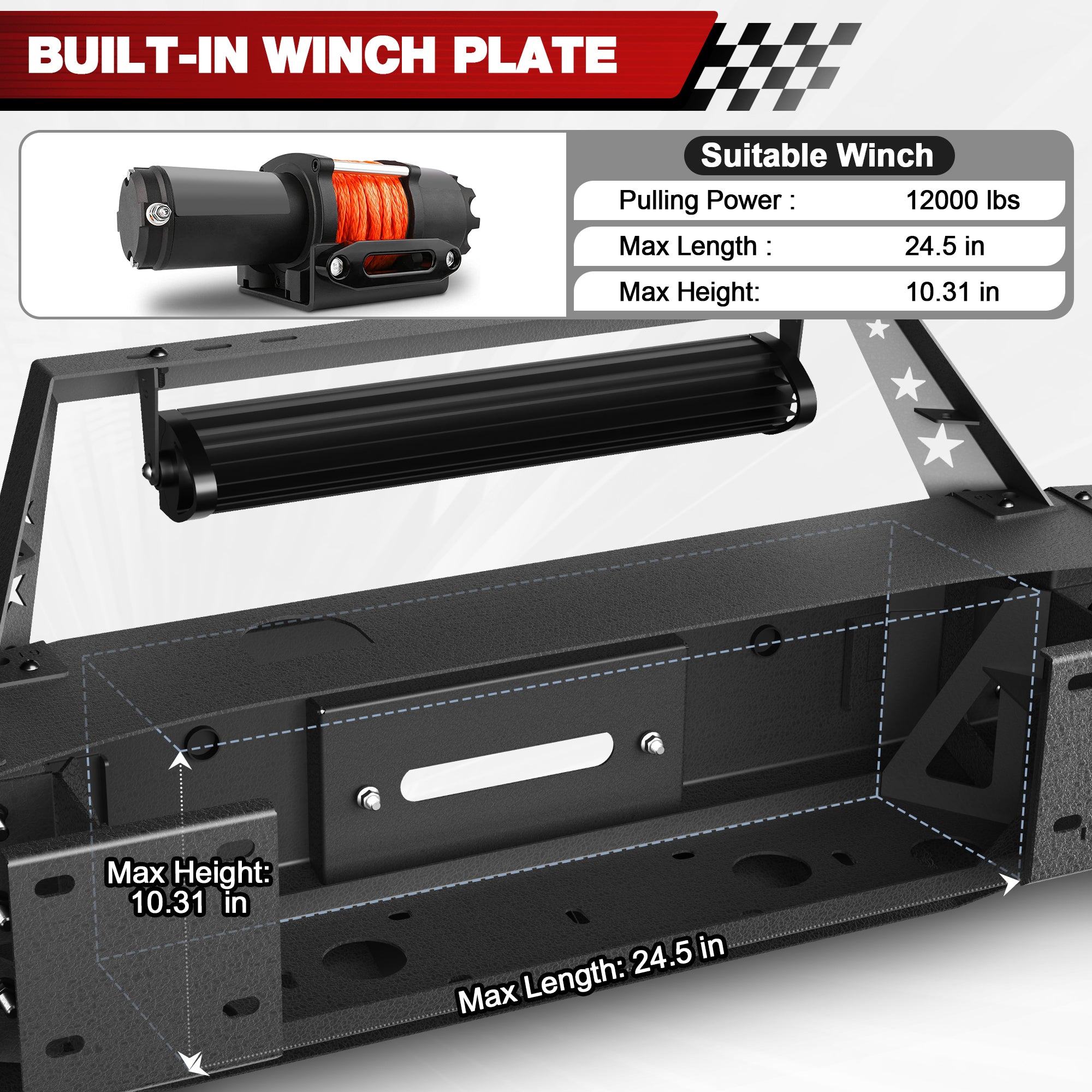 for Sierra 2500 3500 Front Bumper Compatible with 2015-2016-2017-2018-2019 GMC Sierra 2500 3500 HD Pickup Truck Bumper with Winch Plate, Lights, Sensor Holes, License Plate Bracket & D-rings