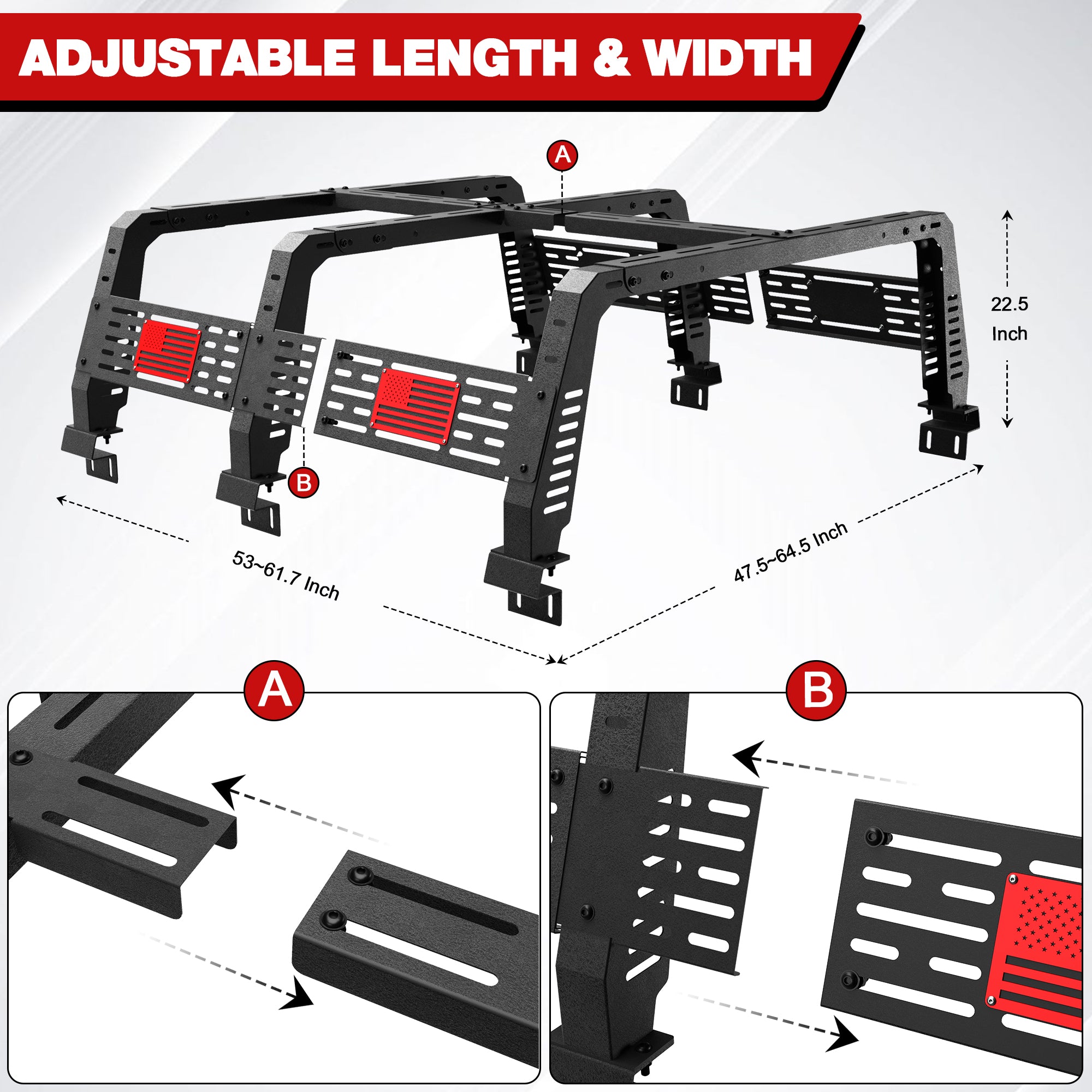 Overland Truck Bed Rack for Full-Size Trucks Compatible with 2002-2025 Dodge Ram 1500, 2014-2025 Chevy Silverado 1500, 2007-2013 Tundra Heavy-Duty Steel Truck Rack without Factory Bed Rails
