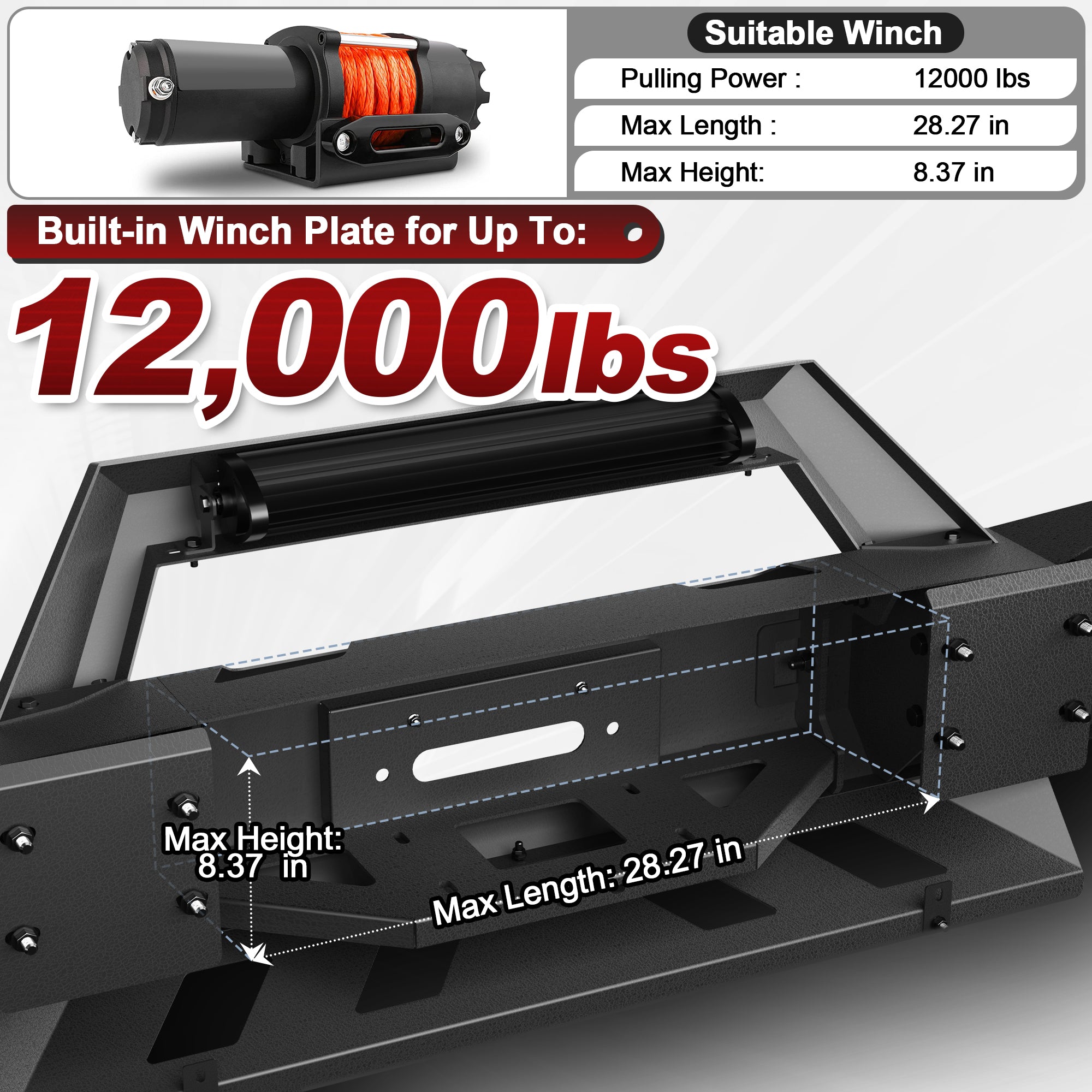 Off Road Front Bumper Fit Ram 2500 3500 2019-2025 Heavy-duty Winch Bumper Full Width Carbon Steel Powder Coated