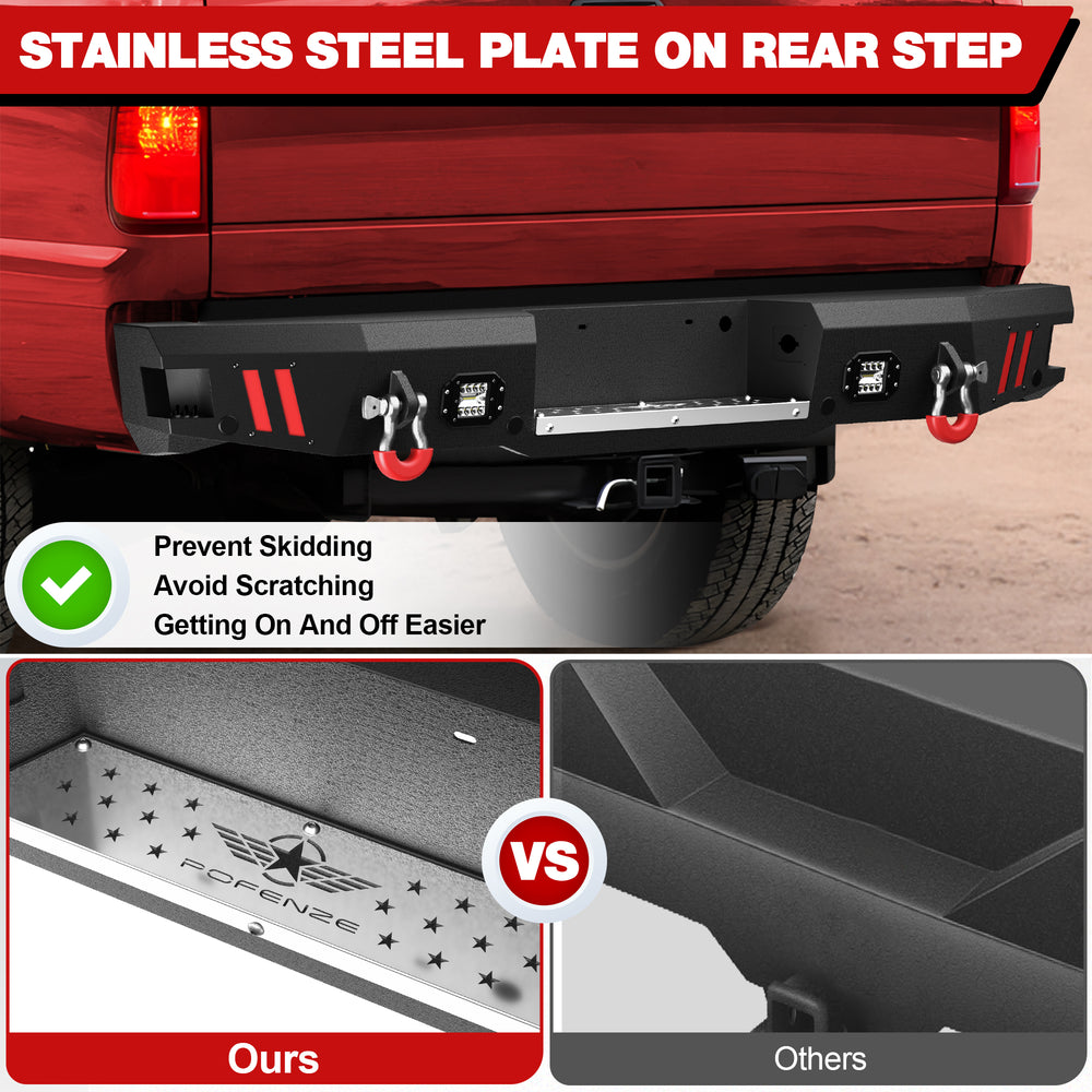 for F250 F350 F450 Rear Step Bumper Compatible with 1999 - 2016 Ford F250 F350 F450 Super Duty Pickup Truck Bumper with Lights & D - rings - Longsunmotor