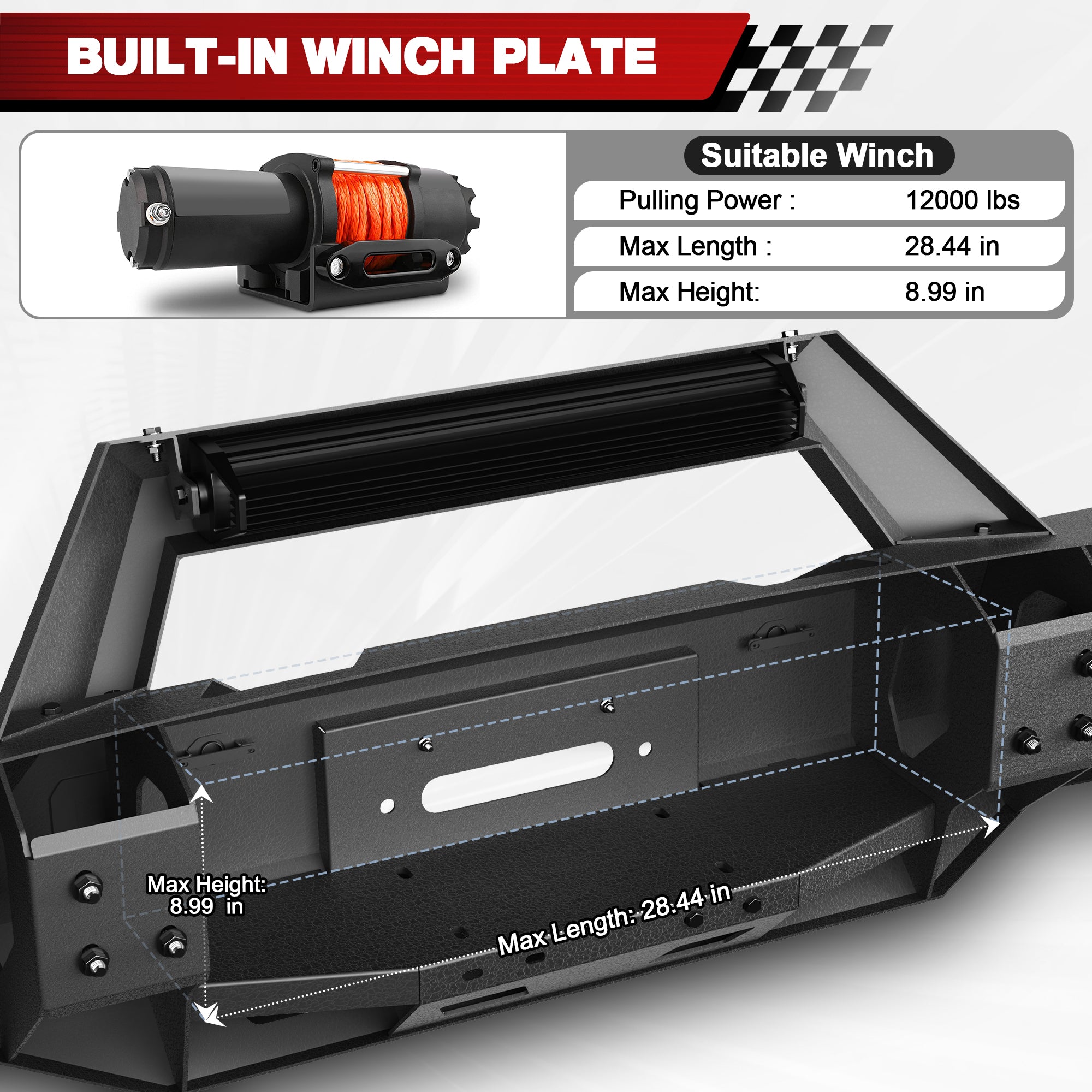 For Titan Pickup Truck Full Width Front Bumper Compatible with 2016-2025 Nissan Titan (Excluding Titan XD) with LED Lights, Winch Plate, Sensor Holes & D-rings