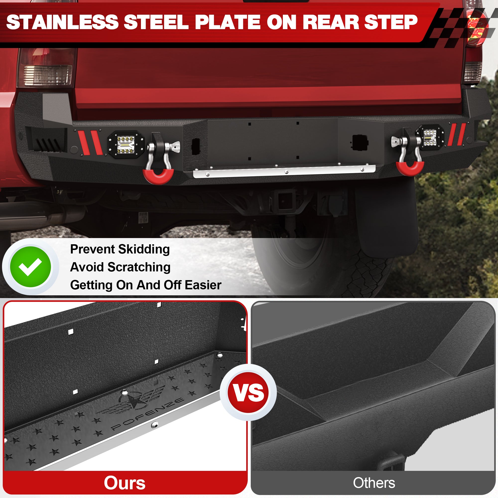 For 2005-2015 Toyota Tacoma 2nd Gen Steel New Rear Bumper With Lights & D-Rings (Black Texture)