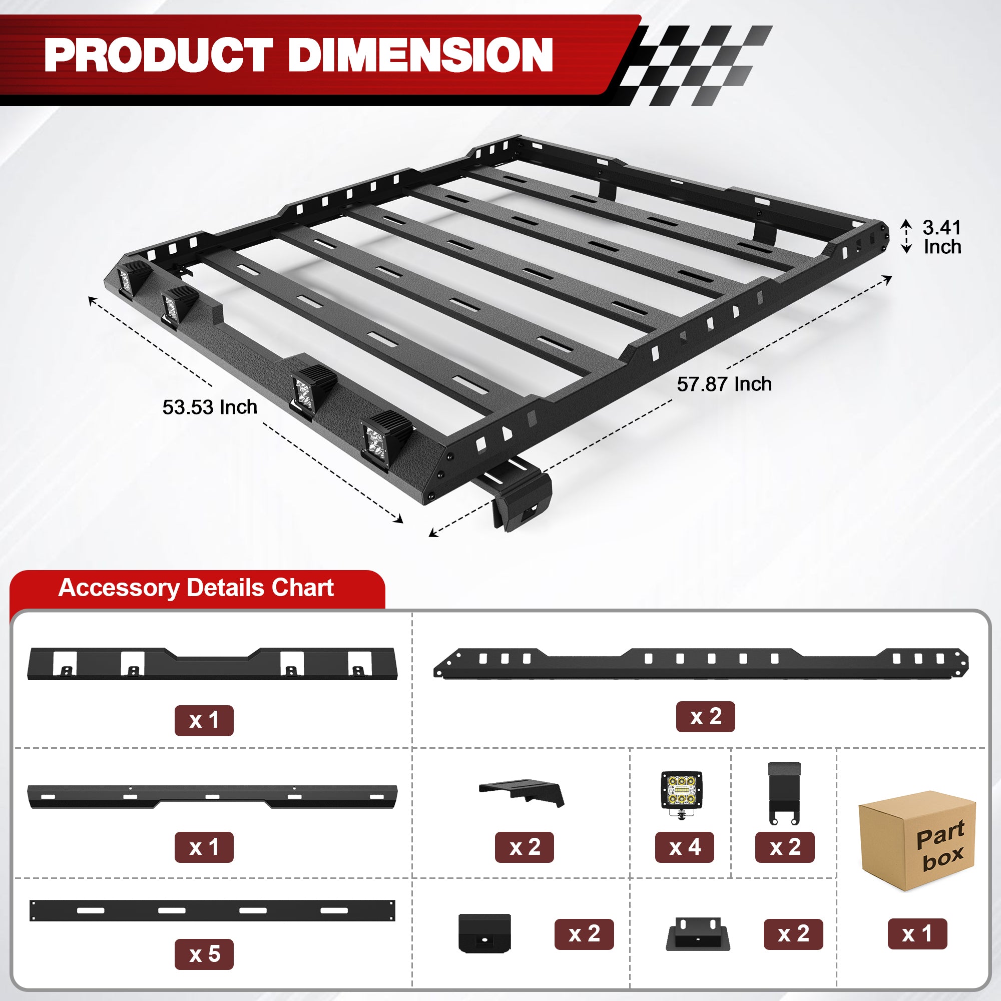 Roof Rack Cargo Basket with LED Light Bar Compatible with 2007-2018 Wrangler JK Unlimited Luggage Rooftop Storage Carrier