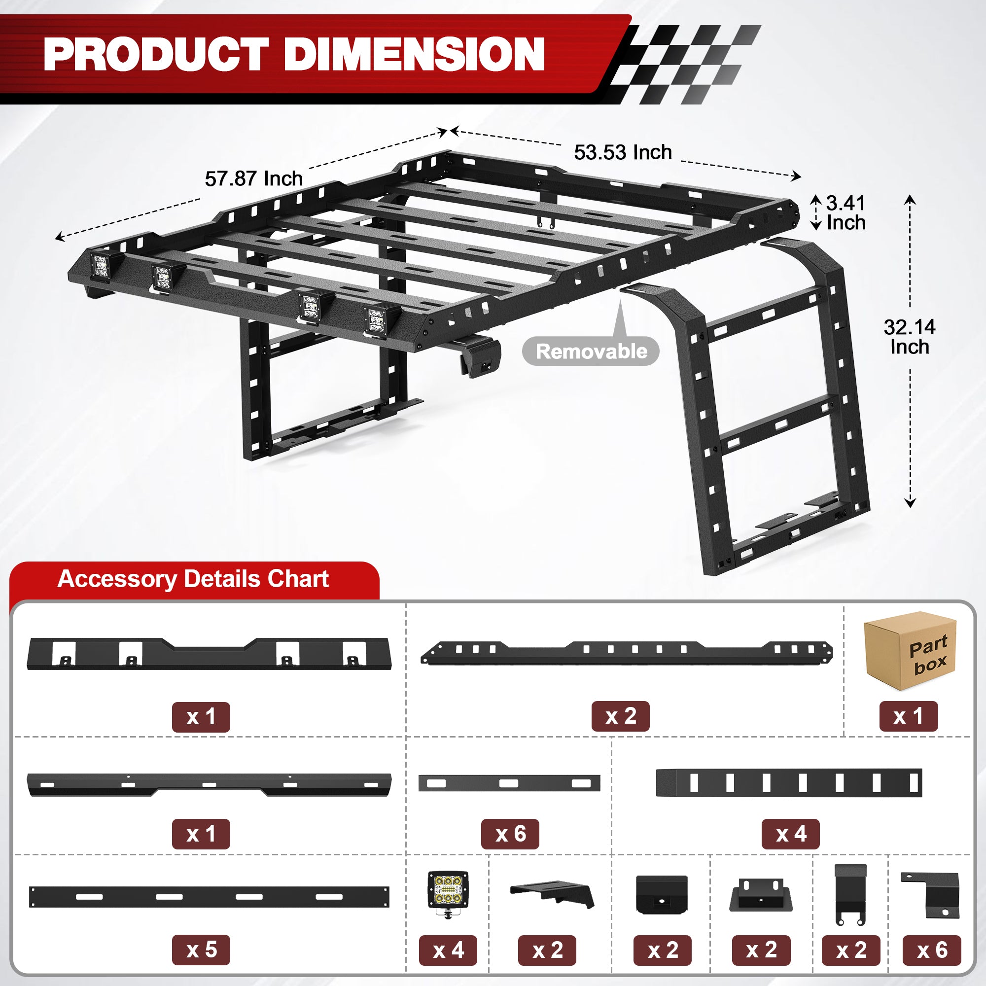 for JK Roof Rack Hard Top Cargo Basket with Ladder & 4 LED Lights Compatible with 2007-2018 Jeep Wrangler JK JKU Unlimited 4 Doors