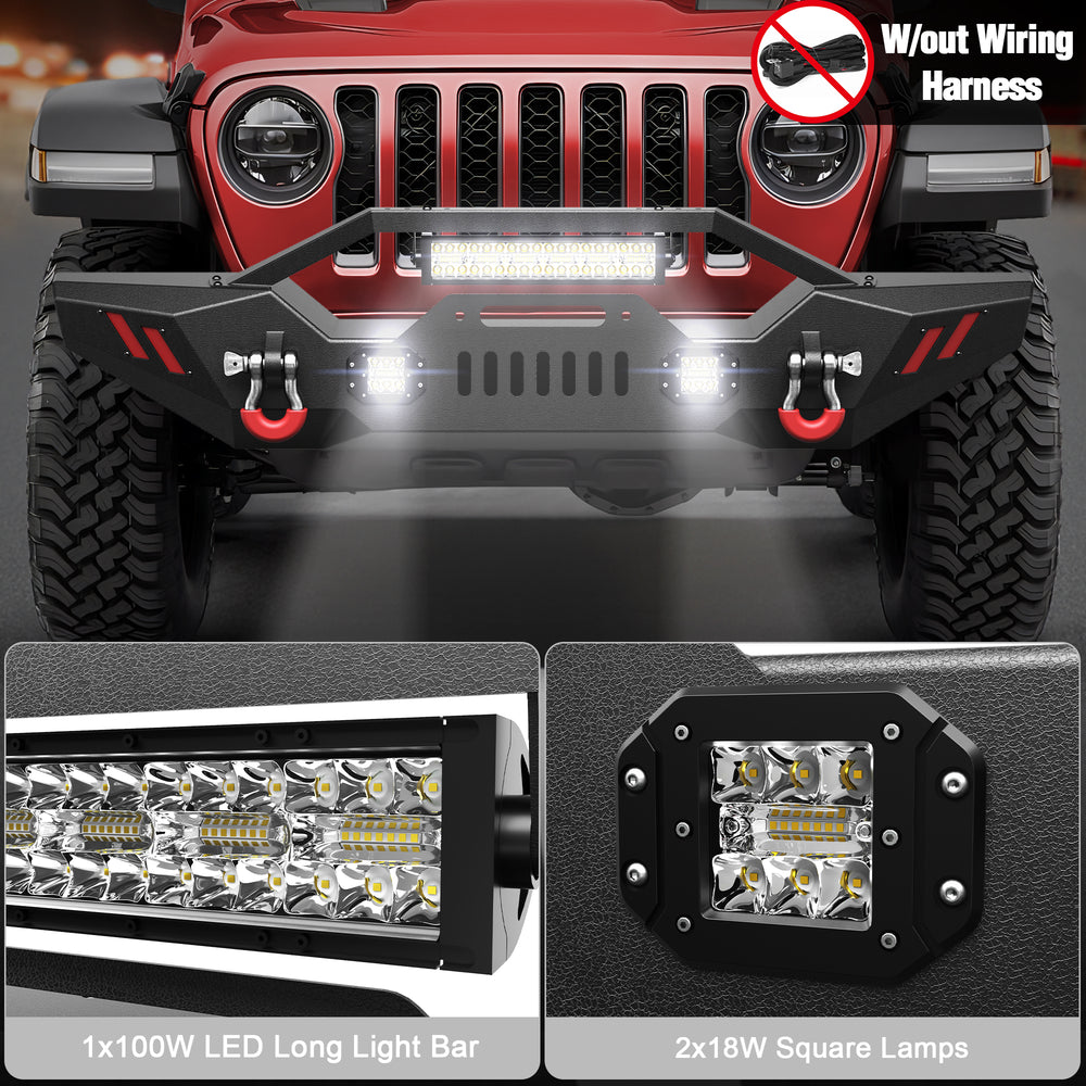 Front Bumper Compatible with 2007 - 2018 Jeep Wrangler JK JKU, 2019 - 2024 Jeep Wrangler JL/JLU & 2020 - 2024 Jeep Gladiator JT W/Winch Plate & Lights D - rings - Longsunmotor