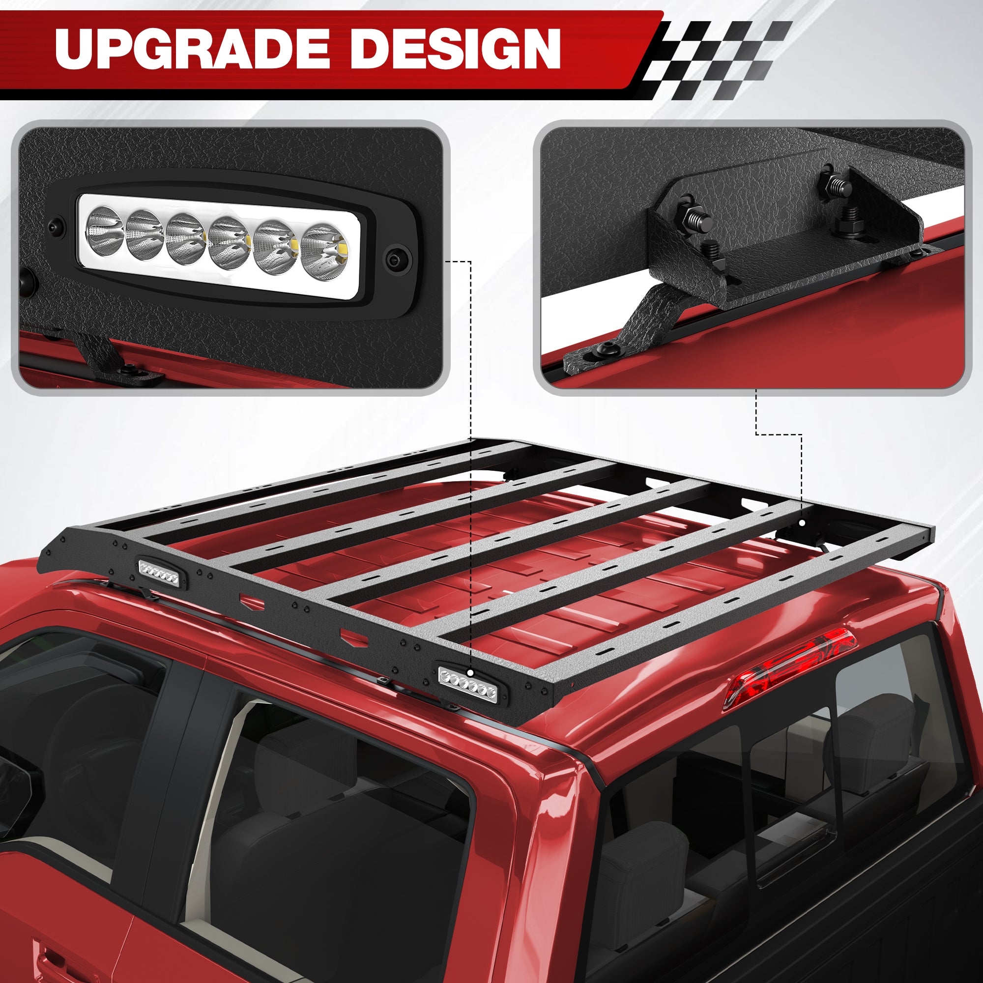 F150 Roof Rack Top Cargo Carrier Luggage Basket for Ford F-150 2009 2010 2011 2012 2013 2014 Pickup Truck with Side LED Lights