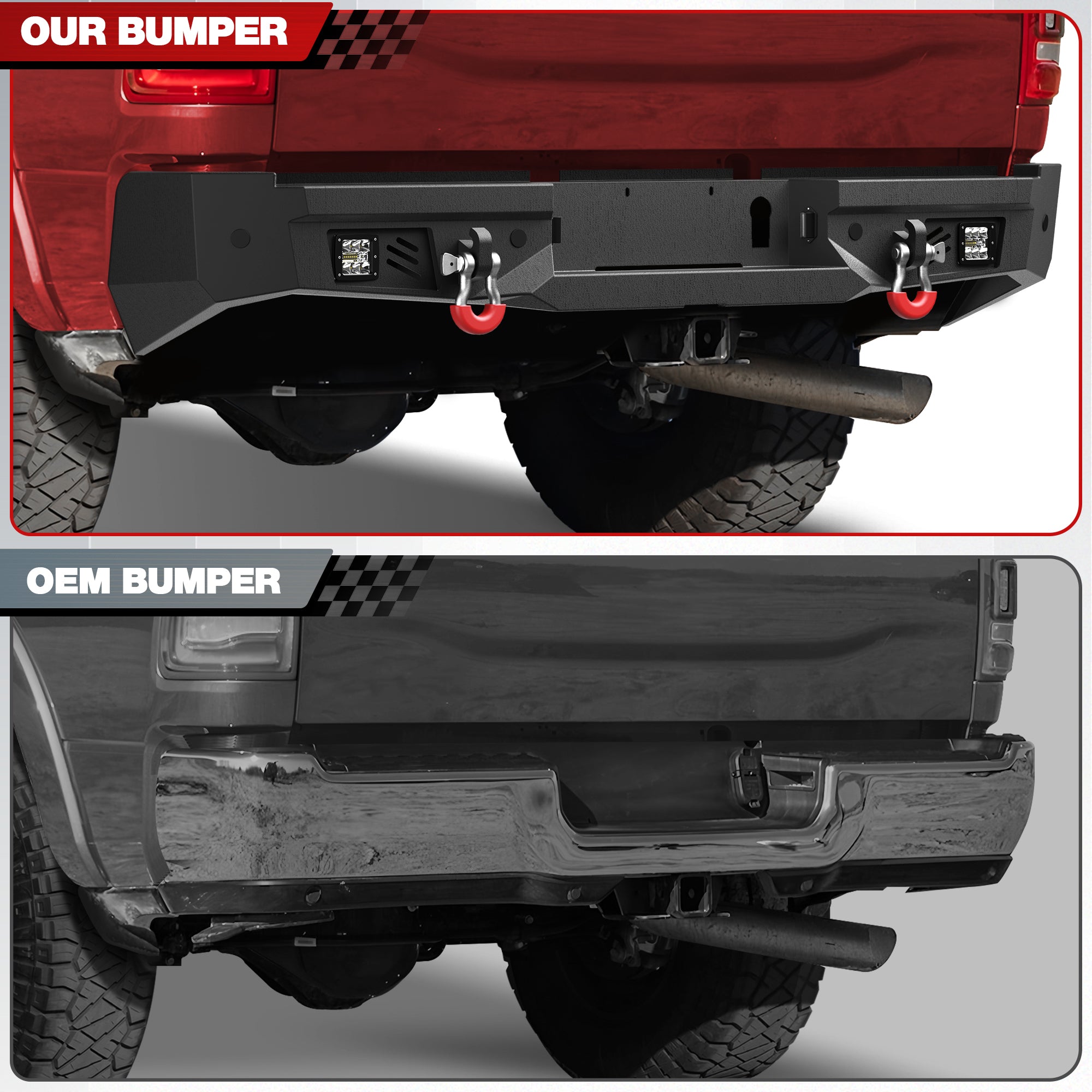 Off Road Rear Bumper Fit 2019-2025 Dodge Ram 2500 3500 Heavy Duty Steel Step Bumper