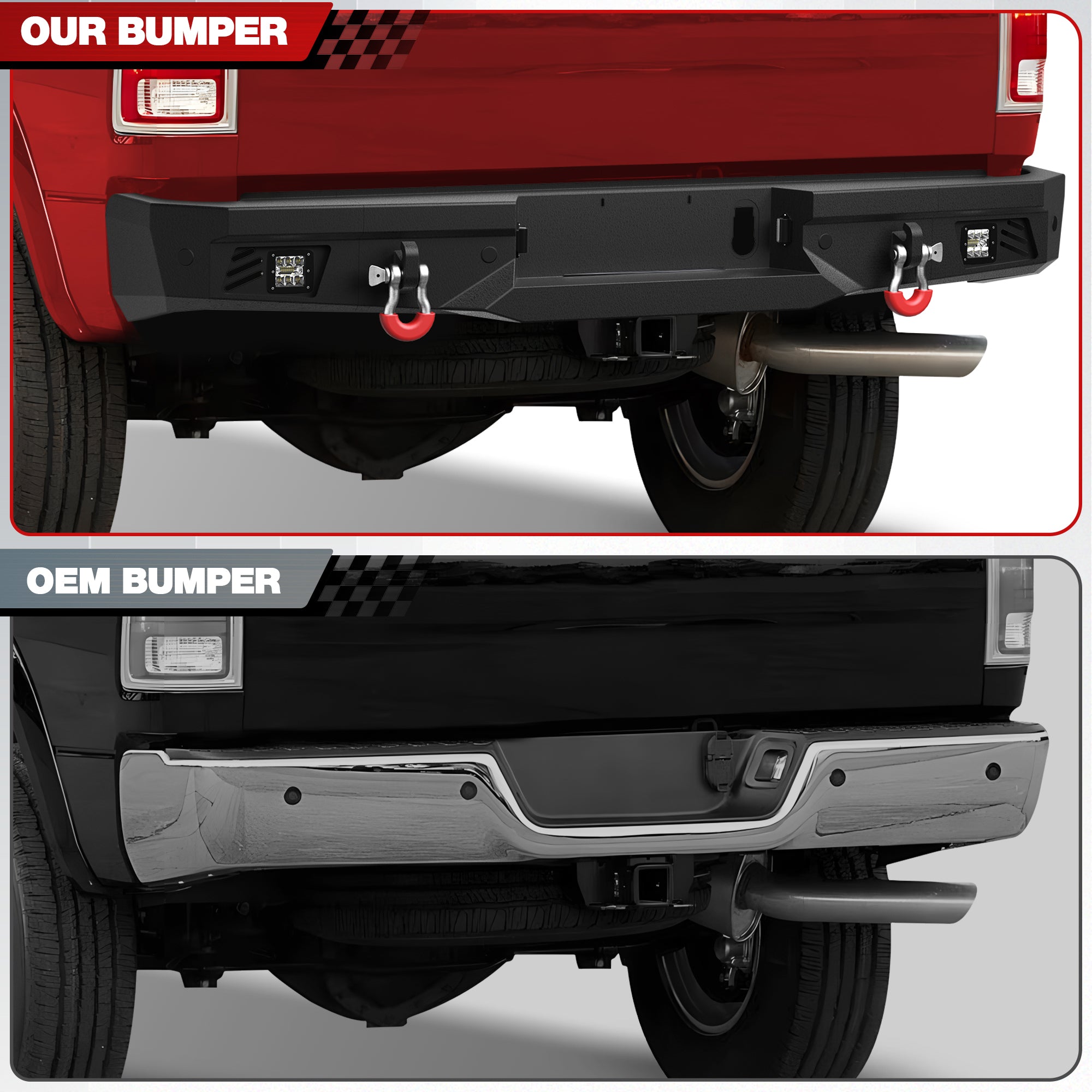 Off Road Rear Bumper Fit 2010-2018 Ram 2500 3500 Heavy Duty Bumper with Lights and D-rings