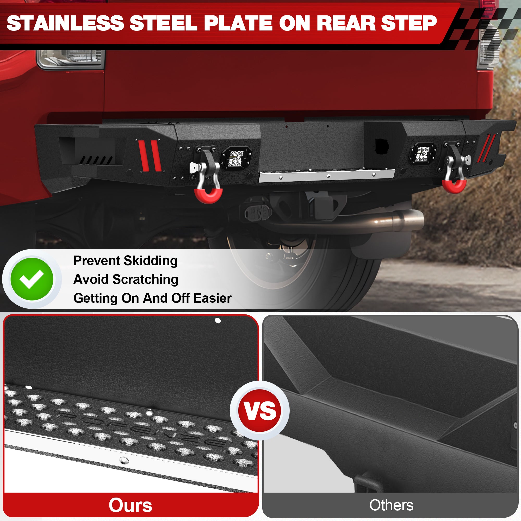 Off - road Tundra Rear Bumper Compatible with 2007 2008 2009 2010 2011 2012 2013 Toyota Tundra Pickup Truck Full Width Bumper - Longsunmotor