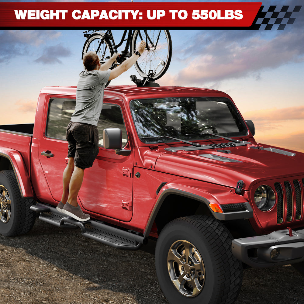 Running Boards Compatible with 2020 - 2025 Jeep Gladiator JT 4 Doors, Two Stairs Design Side Steps Heavy - Duty Steel Nerf Bars Bolt - on Installation - Longsunmotor