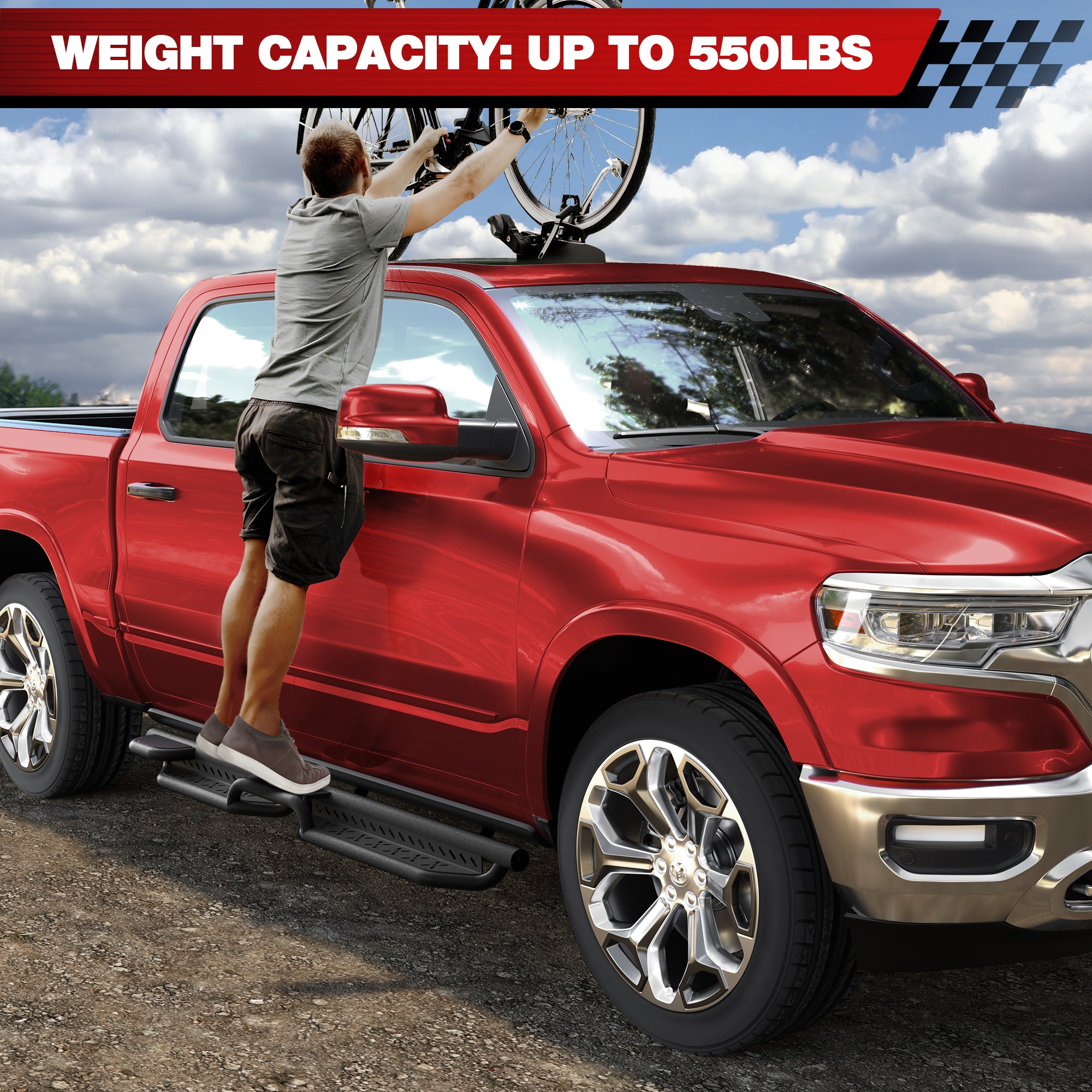 Running Boards Compatible with 2019-2025 Dodge Ram 1500 Crew Cab Heavy-duty Black Side Steps