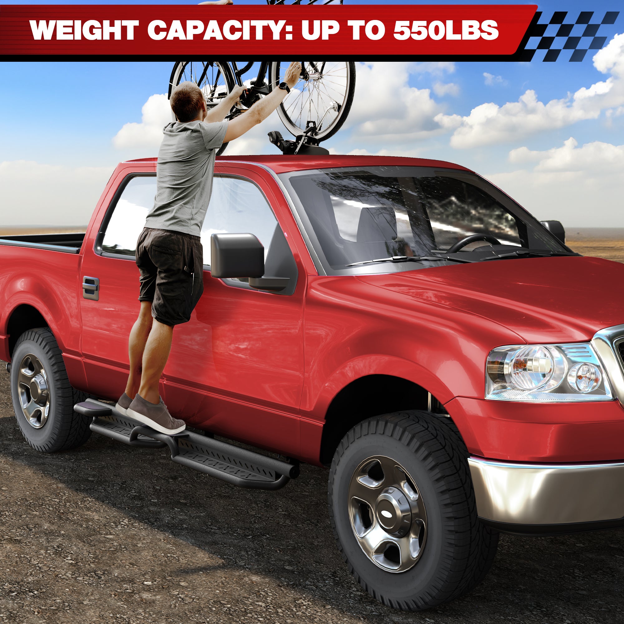 Running Boards Compatible with 2004 2005 2006 2007 2008 Ford F - 150 Crew Cab Black Nerf Bars - Longsunmotor