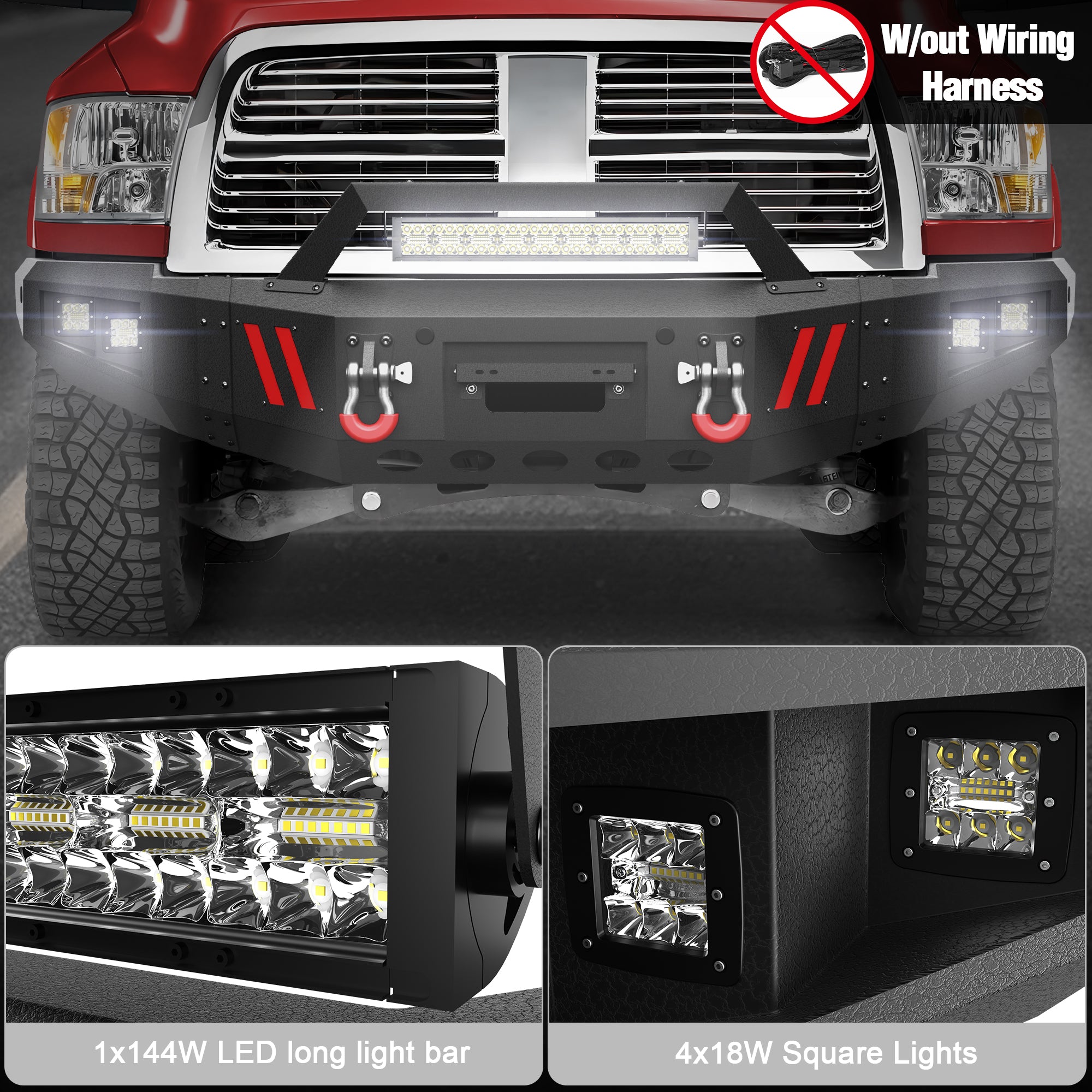 For 2010-2018 Ram 2500/3500 Aftermarket Steel Front Bumper with Winch Plate and Sensor Hole