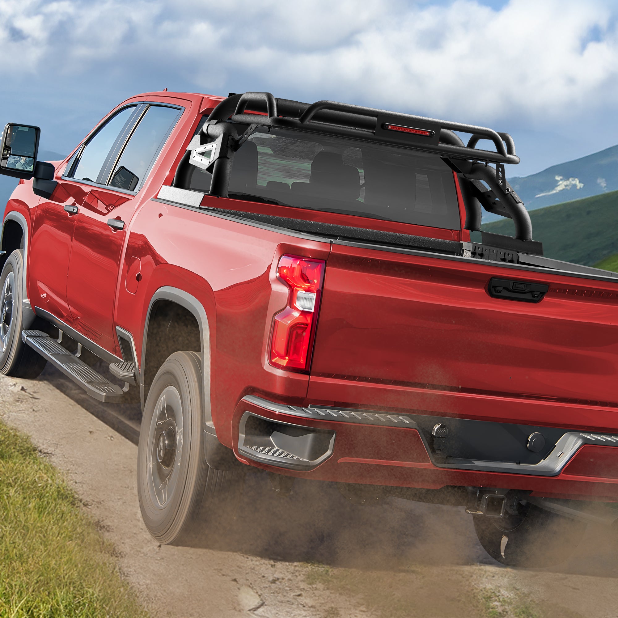 Longsun Truck Roll Bar with Basket for Full - Size Pickup Truck Headache Racks Compatible with Ford F150/250/350, Silverado, Sierra, Ram, Titan, Tundra - Longsunmotor