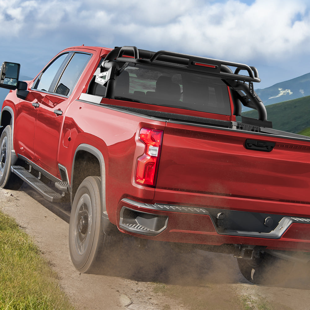 Longsun Truck Roll Bar with Basket for Full - Size Pickup Truck Headache Racks Compatible with Ford F150/250/350, Silverado, Sierra, Ram, Titan, Tundra - Longsunmotor