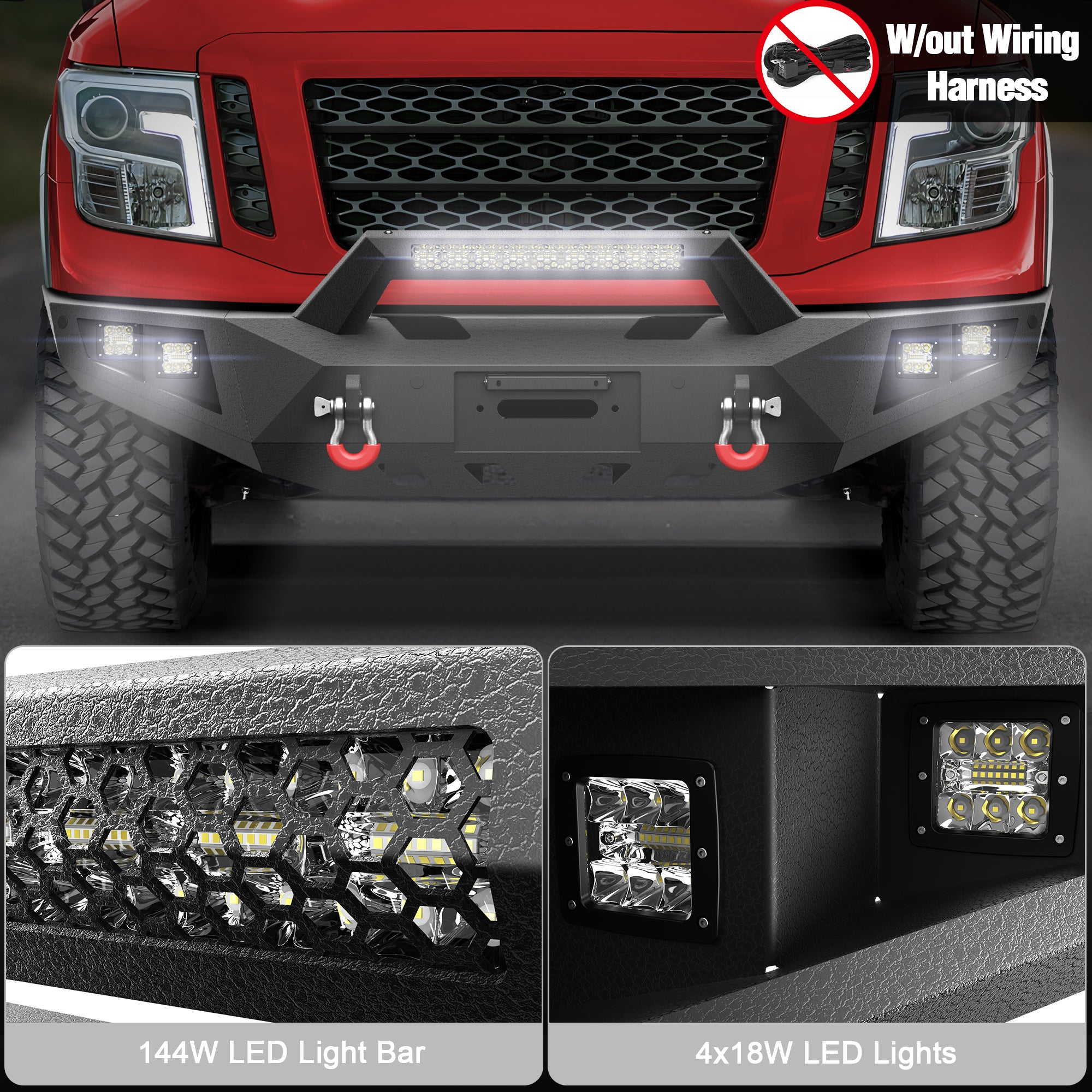 For Titan XD Front Bumper Compatible with 2016 - 2025 Nissan Titan XD with LED Lights, Winch Plate & D - rings - Longsunmotor