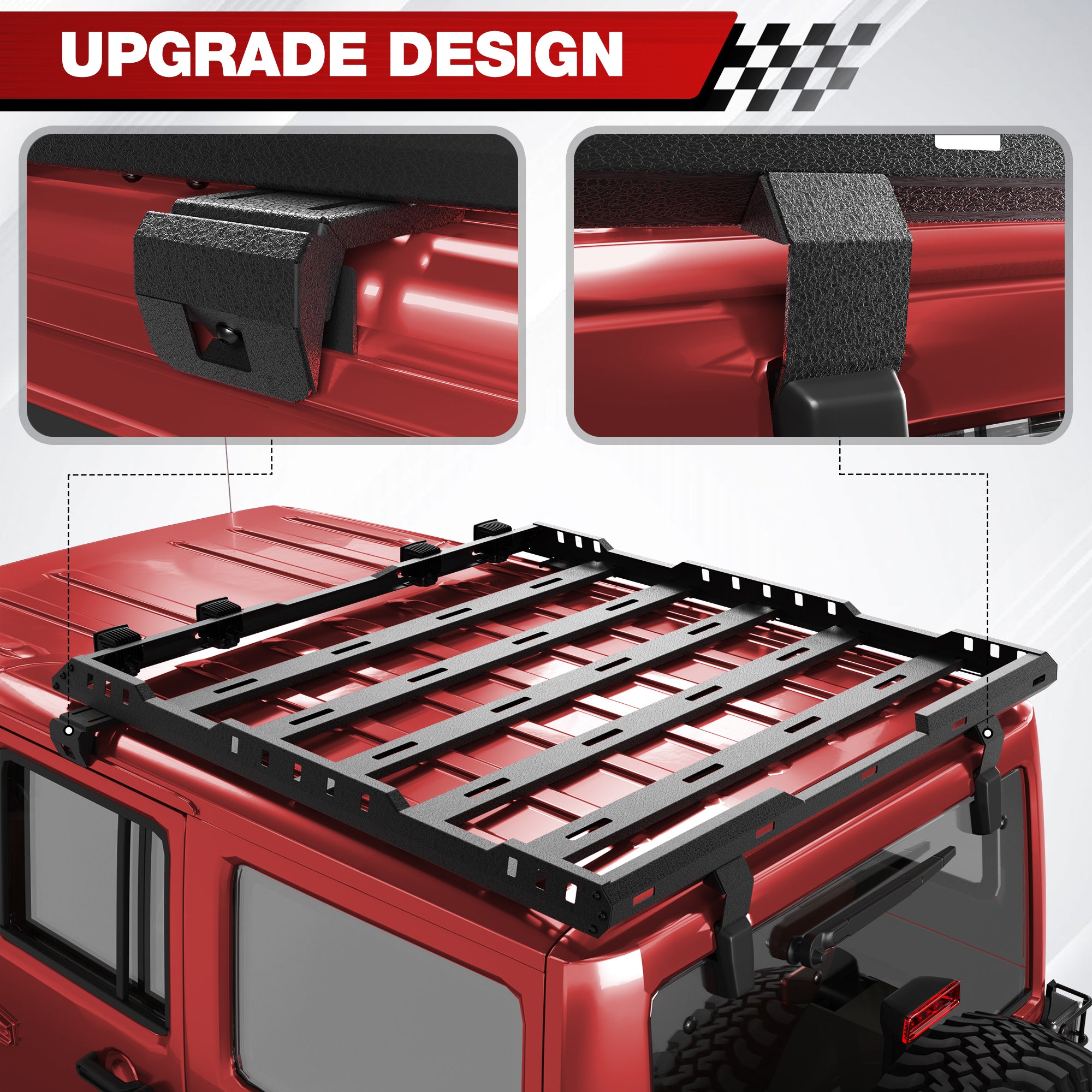 Roof Rack Cargo Basket with LED Light Bar Compatible with 2007-2018 Wrangler JK Unlimited Luggage Rooftop Storage Carrier