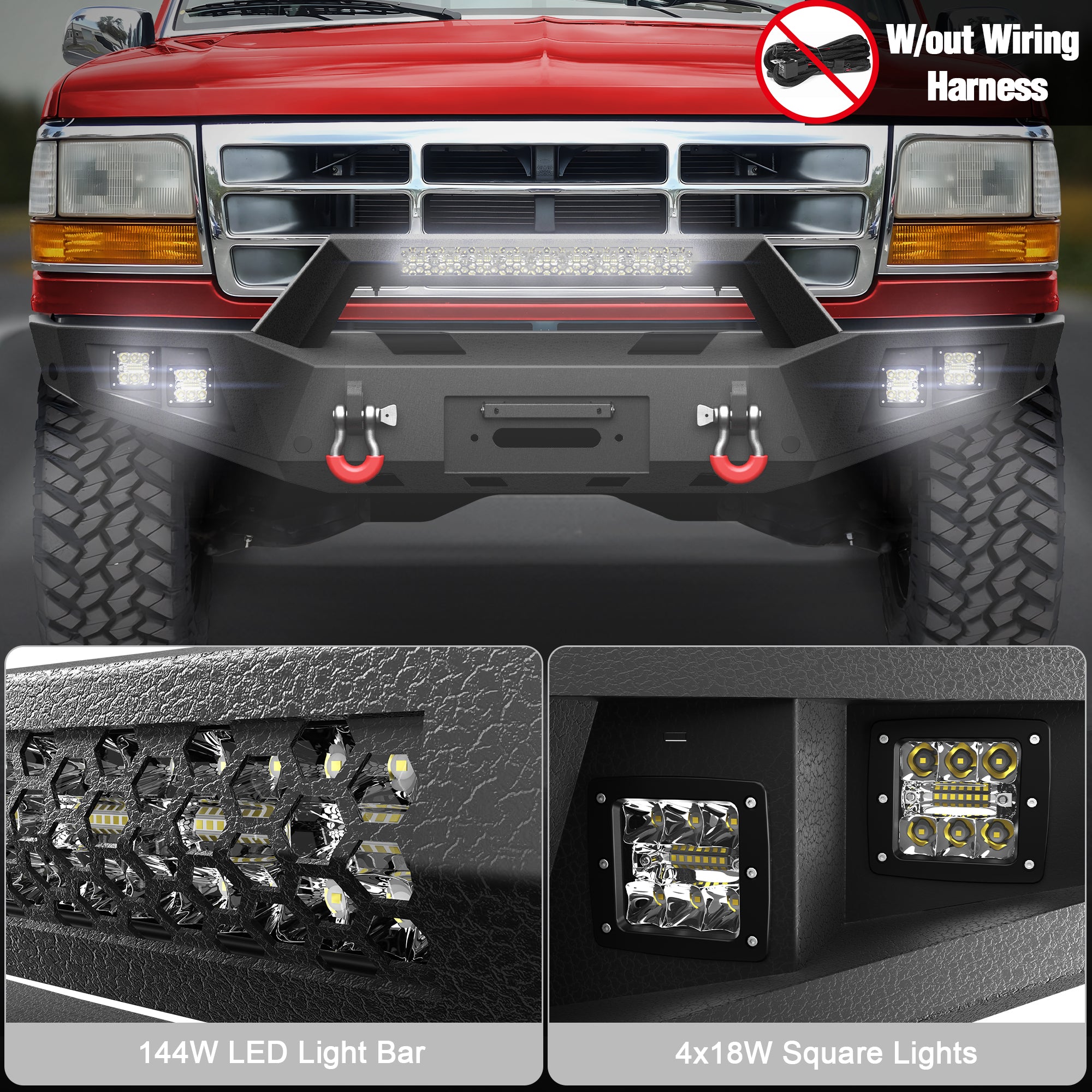 For F250 F350 F450 Front Bumper Compatible with 1992 1993 1994 1995 1996 1997 Ford F250 F350 F450 Super Duty