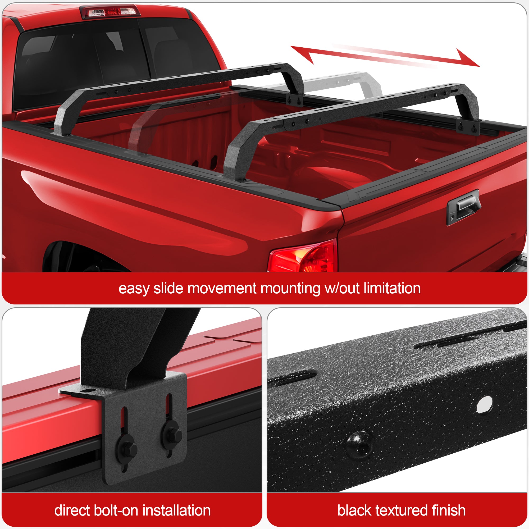 Extendable Steel Truck Ladder Rack 700 lbs Capacity Non-Drilling Extendable Truck Rack for Kayak, Surfboard, Lumber, Ladder
