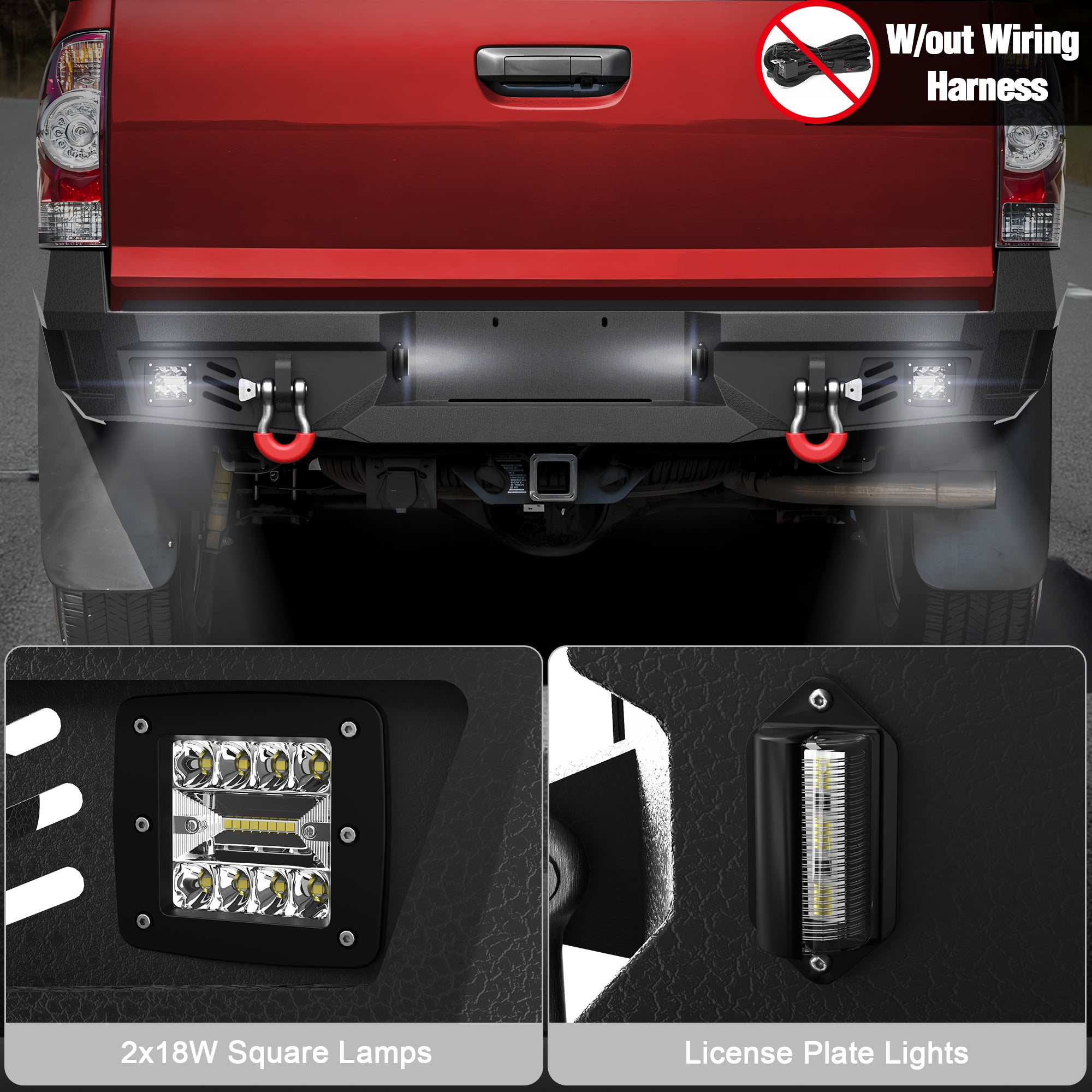 For 2005-2015 Toyota Tacoma Steel New Rear Bumper With Lights&D-Rings（Black Texture）
