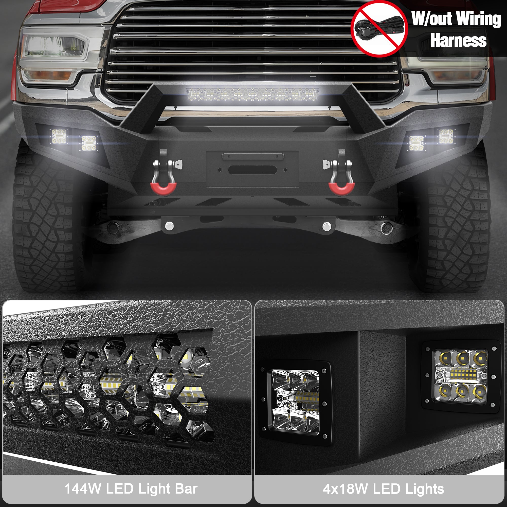 Off Road Front Bumper Fit Ram 2500 3500 2019-2025 Heavy-duty Winch Bumper Full Width Carbon Steel Powder Coated