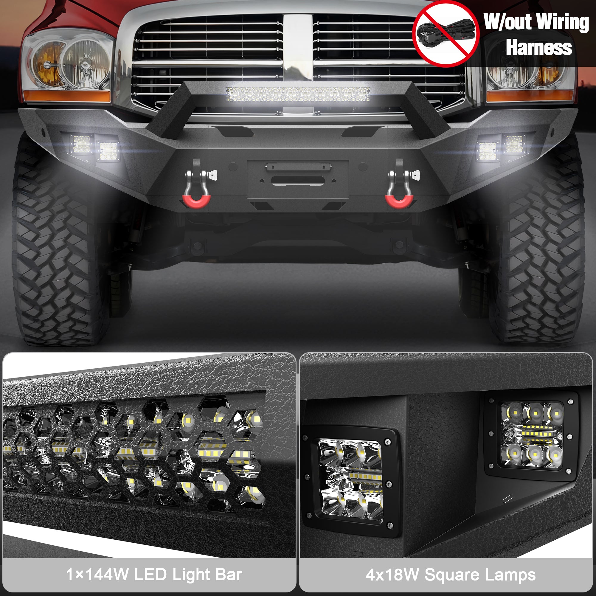 for Ram 1500 Front Bumper Compatible with 2006 2007 2008 Dodge Ram 1500 Pickup Truck Bumper with Winch Plate (Excluding Mega Cab)